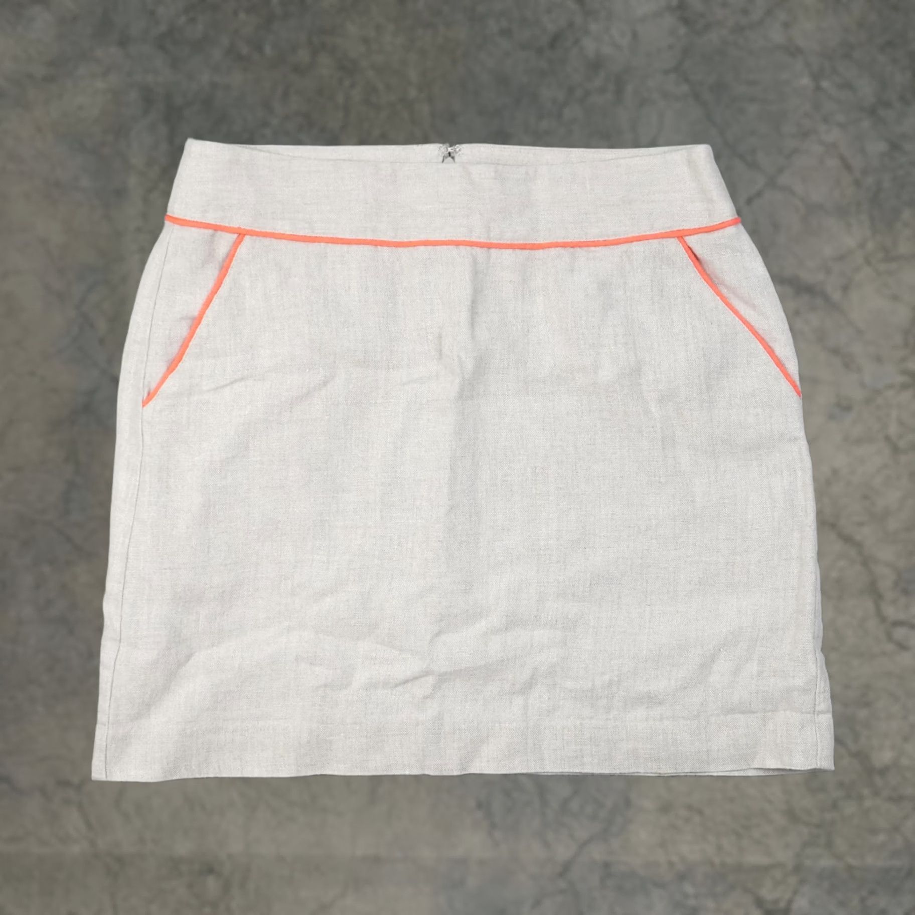 Loft LOFT Beige Linen Knee Length Skirt Size 4 Straight Pencil Casual Neon Trim Womens Size 27" / US 4 / IT 40 - 1 Thumbnail