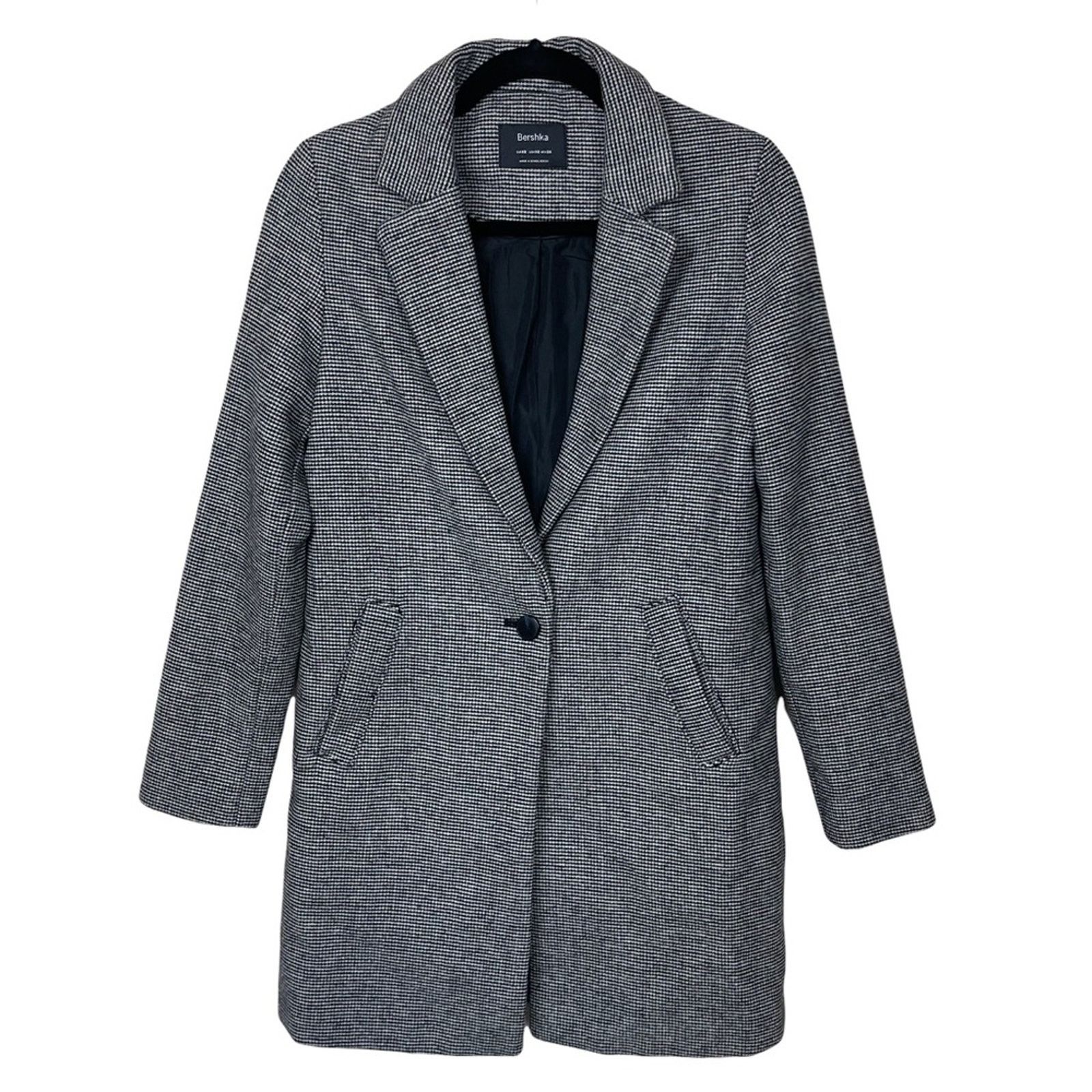 Bershka Bershka Long Sleeve Notch Collar Houndstooth Coat XS Size XS / US 0-2 / IT 36-38 - 1 Thumbnail