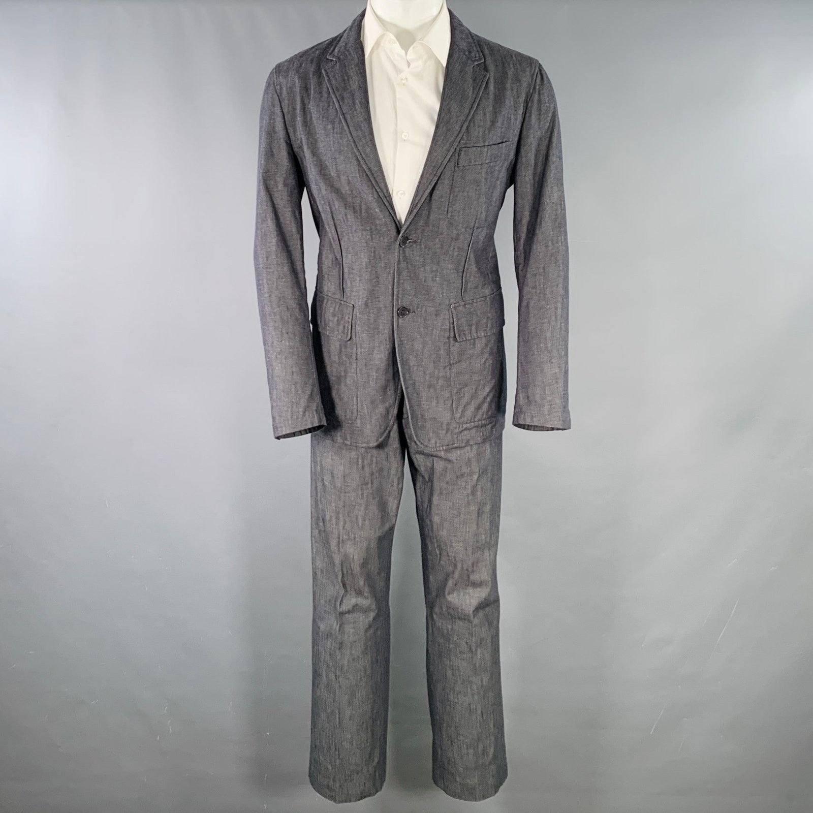 Calvin Klein CALVIN KLEIN Grey Charcoal Cotton Linen Blend Suit Size 40S - 2 Thumbnail