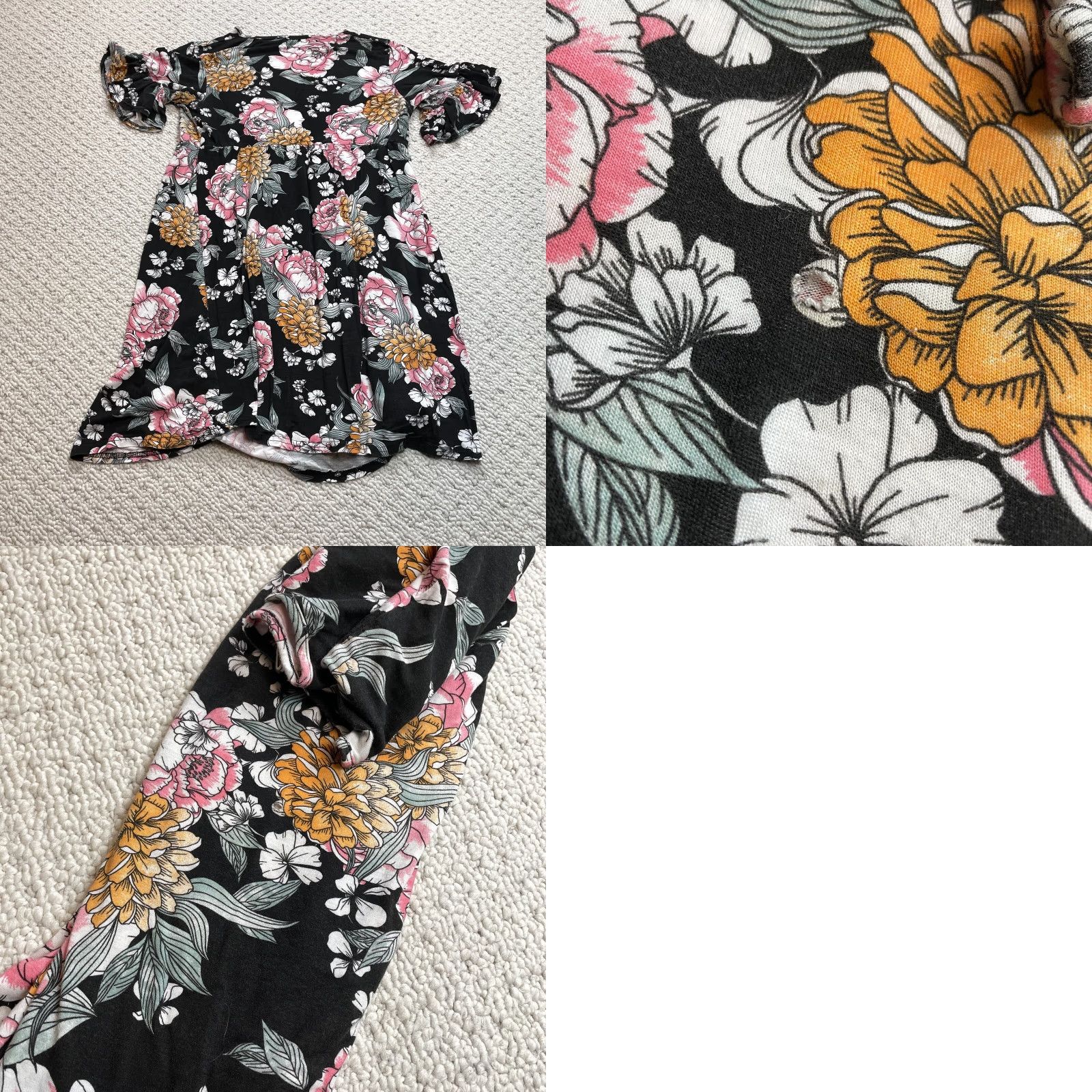 Boohoo VINTAGE Boohoo Shirt Dress Womens 6 Black 3/4 Sleeve Rayon Spandex Jersey Knee Length Floral Size M / US 6-8 / IT 42-44 - 8 Thumbnail