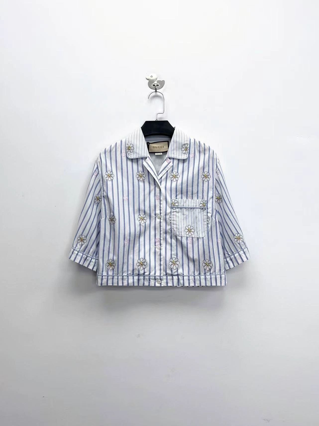 gucci light blue striped floral short shirt
