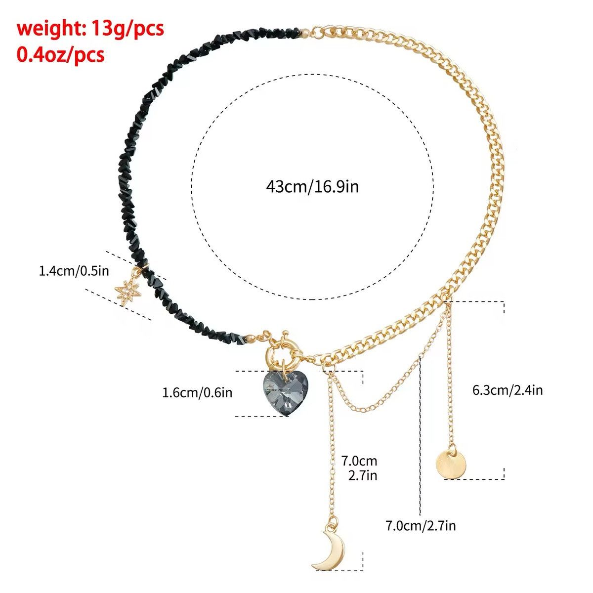 Jewelry Mirror Love Moon Simple Patchwork Necklace Size ONE SIZE - 3 Thumbnail