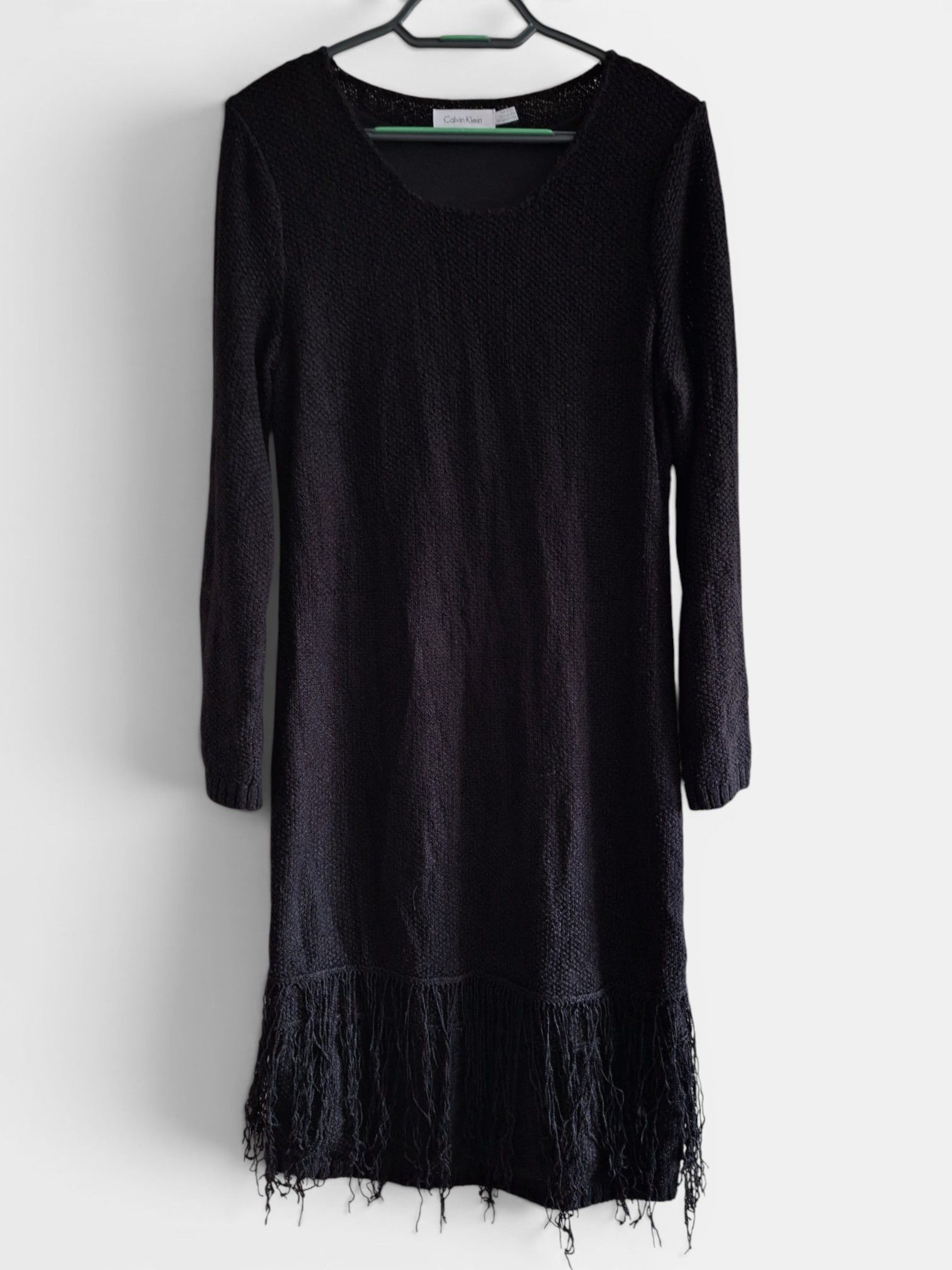 Calvin Klein Calvin Klein Black Knit Fringe Dress S Size S / US 4 / IT 40 - 1 Thumbnail