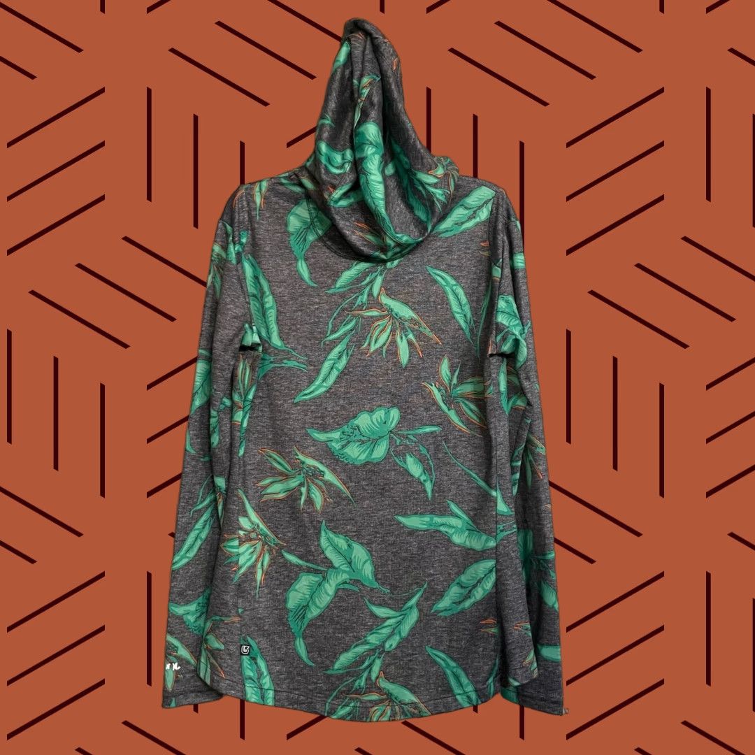 Burton Jacket Floral Long Sleeve Full Zip Hooded M Women Gray Pockets Thumbholes