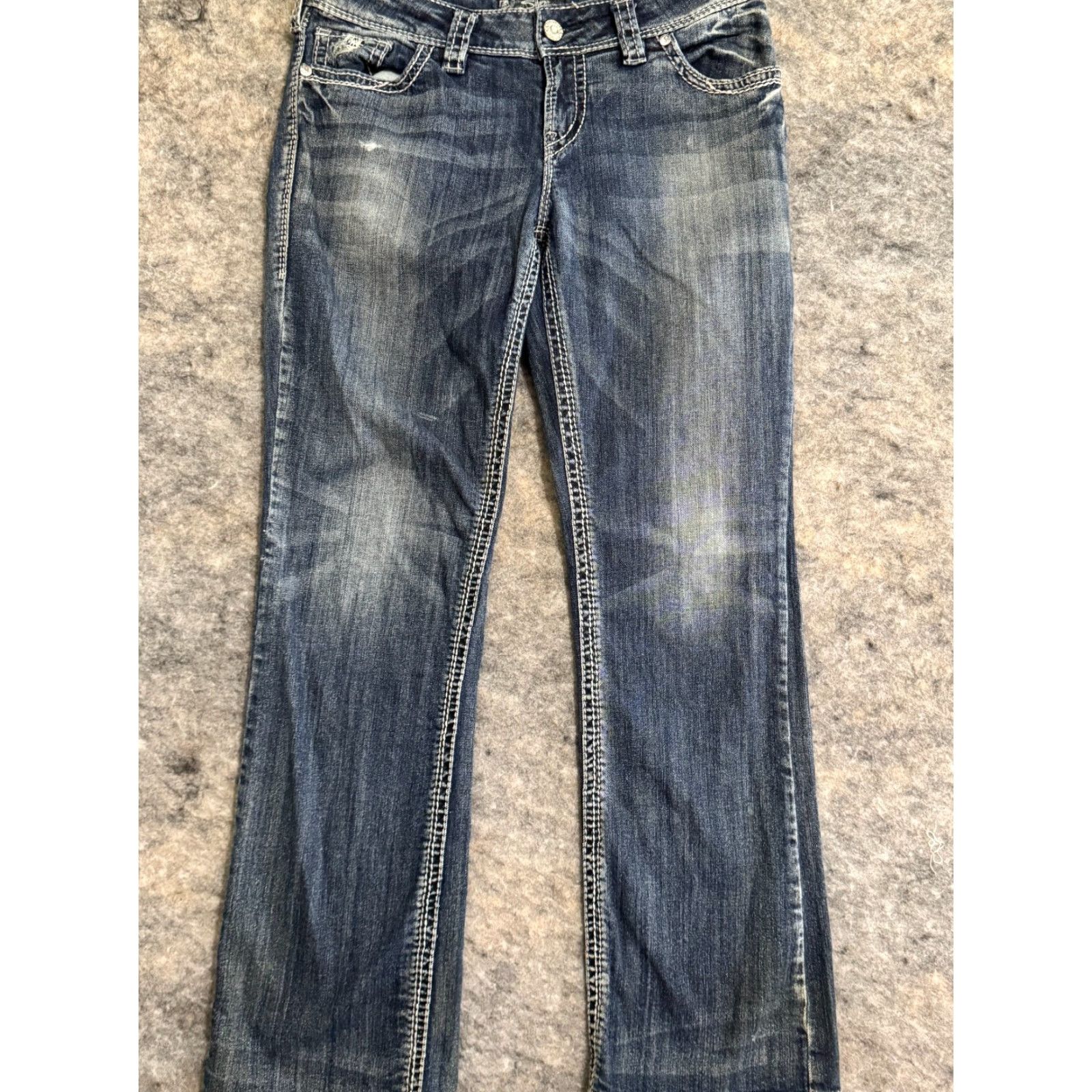 Silver Jeans Co. Silver Jeans Womens Jeans 32x31 Blue Suki Flap 17 Bootcut Western Denim Size 24" / US 00 / IT 34 - 2 Thumbnail