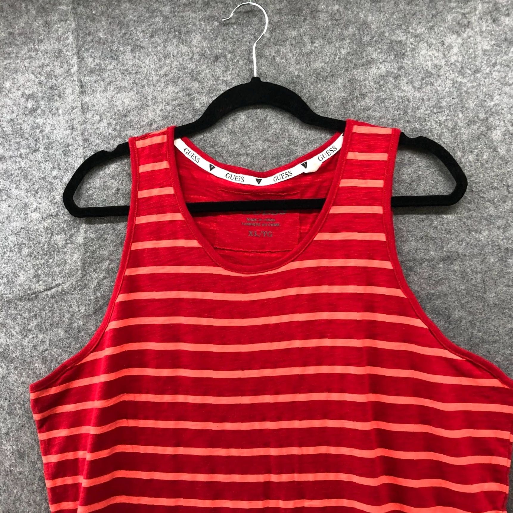 Guess VINTAGE GUESS Tank Top Mens XL Red Pink Striped Cotton Sleeveless Crew Neck Embroidered Logo Summer Size US XL / EU 56 / 4 - 3 Thumbnail