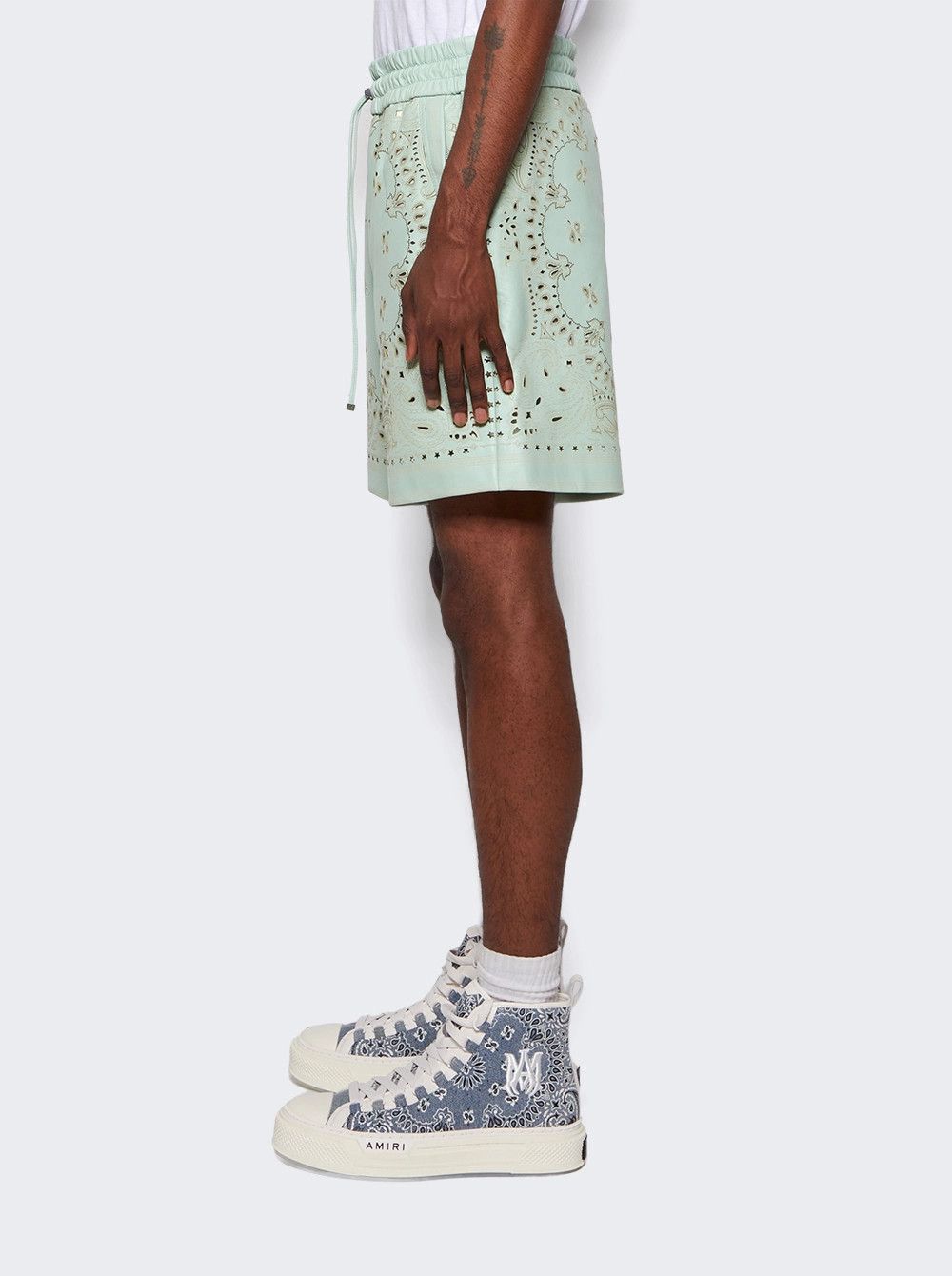 Amiri o1mle0426 Leather Bandana Shorts in Mint Green Size US 40 / EU 56 - 4 Thumbnail