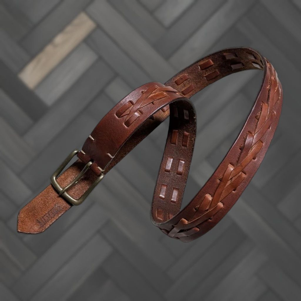 Vintage VINTAGE Valmars leather belt 38 brown full grain Weave Braided Western Hippie Mens Italy size 38 Size 38 - 1 Thumbnail