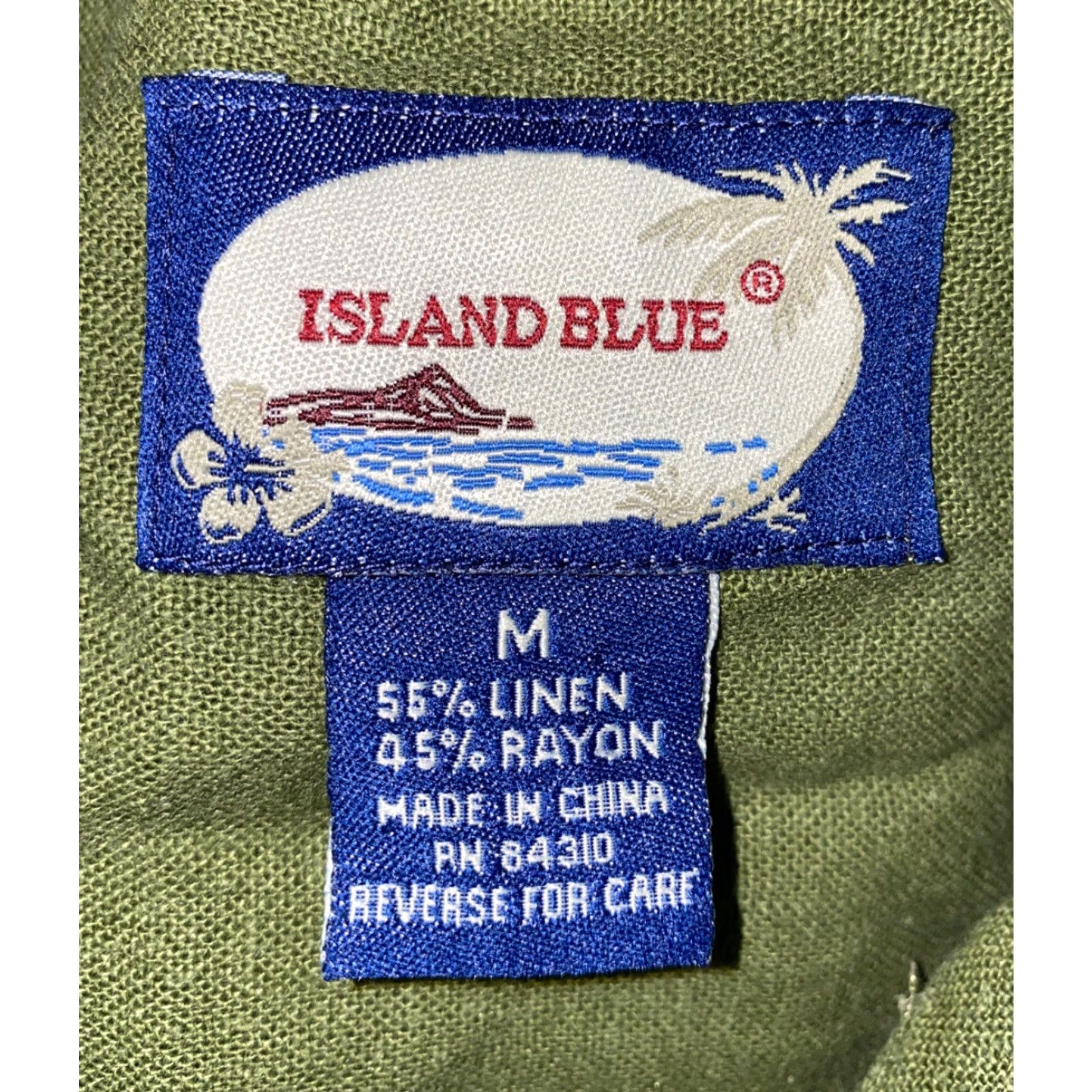 ALOHAS Island Blue Mens Short Sleeve Button-Up Aloha Hawaiian Shirt Green Linen/Rayon Embroidered Size M Size US M / EU 48-50 / 2 - 6 Thumbnail