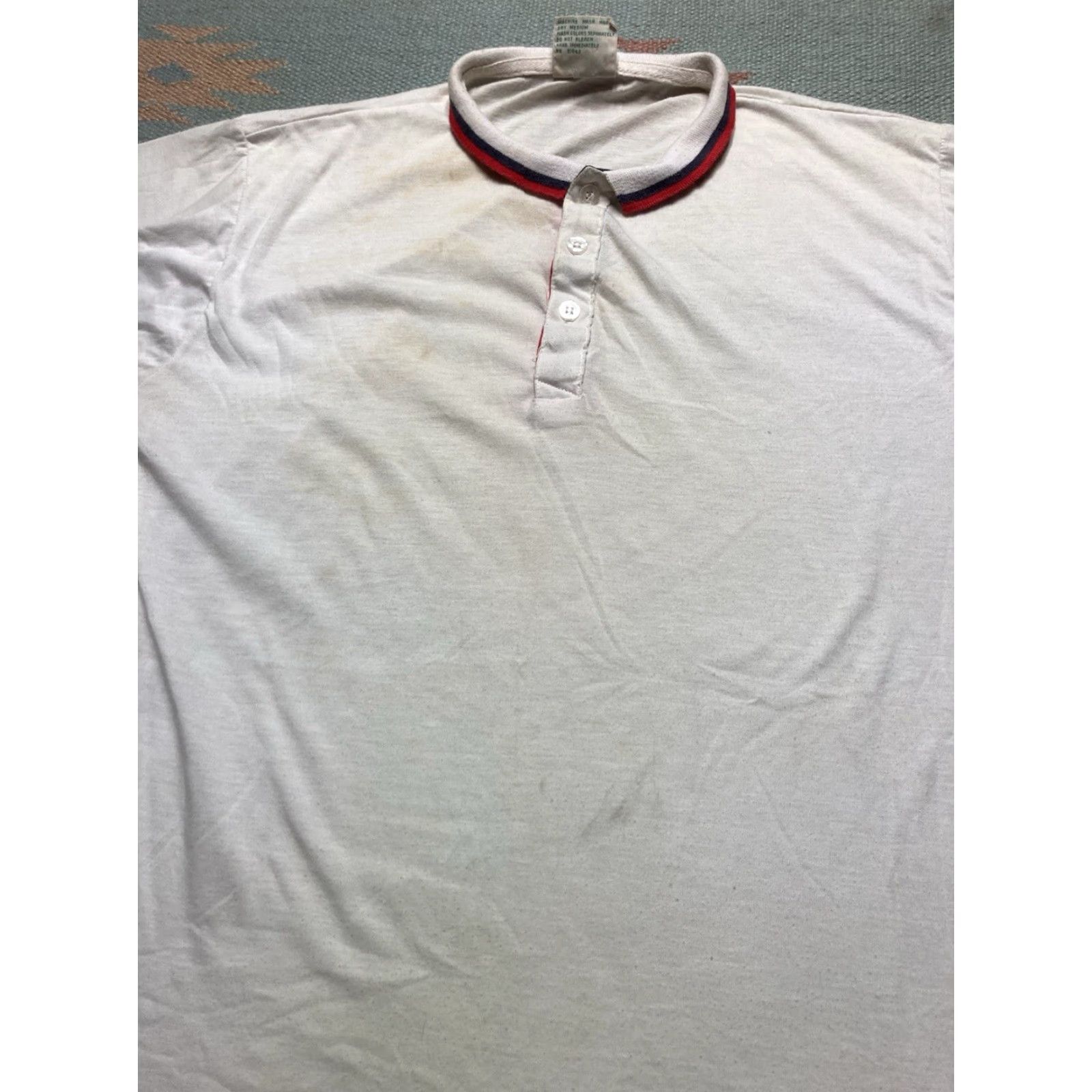 Vintage VINTAGE BRUT Polo Shirt Short Sleeve Striped Ringer White Large Adult Mens 1970s Size US L / EU 52-54 / 3 - 3 Thumbnail