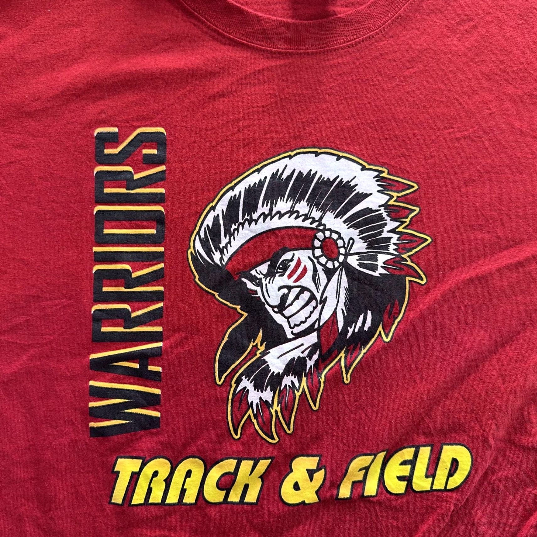 Jerzees JERZEES Warriors Track & Field Graphic T-Shirt Mens XL Red Heavyweight Crew Neck Short Sleeve Sports Size US XL / EU 56 / 4 - 2 Thumbnail