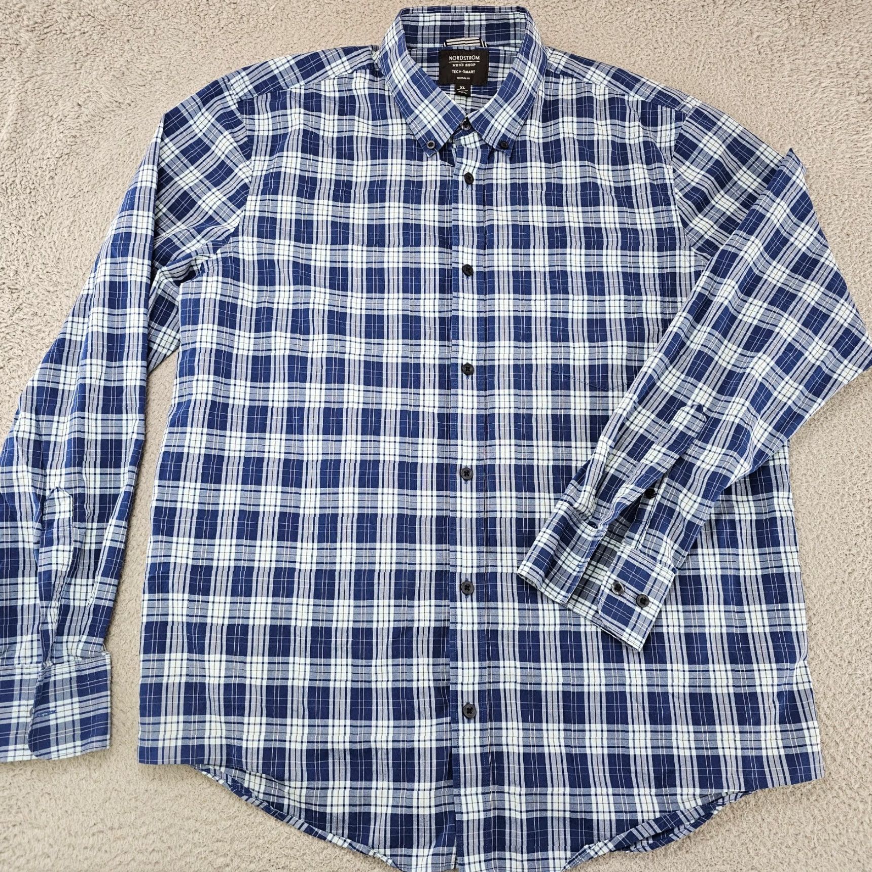 Nordstrom Nordstrom Dress Shirt Mens Size Extra Large Blue Check Tech Smart Woven Oxford Size 46R - 2 Thumbnail