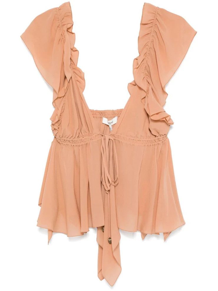 Chloe o1loc1c11025 Gathered Camisole Silk Top in Cheek Size L / US 10 / IT 46 - 1 Thumbnail