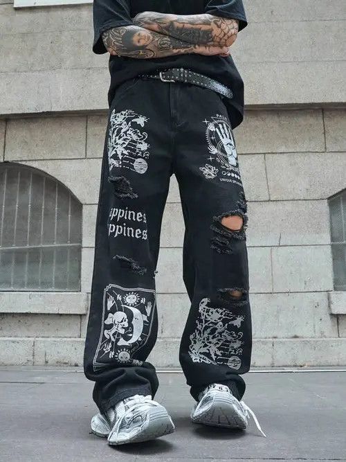 Japanese Brand × Vintage Graphic distressed Y2K ripped jeans baggy Size US 32 / EU 48 - 4 Thumbnail
