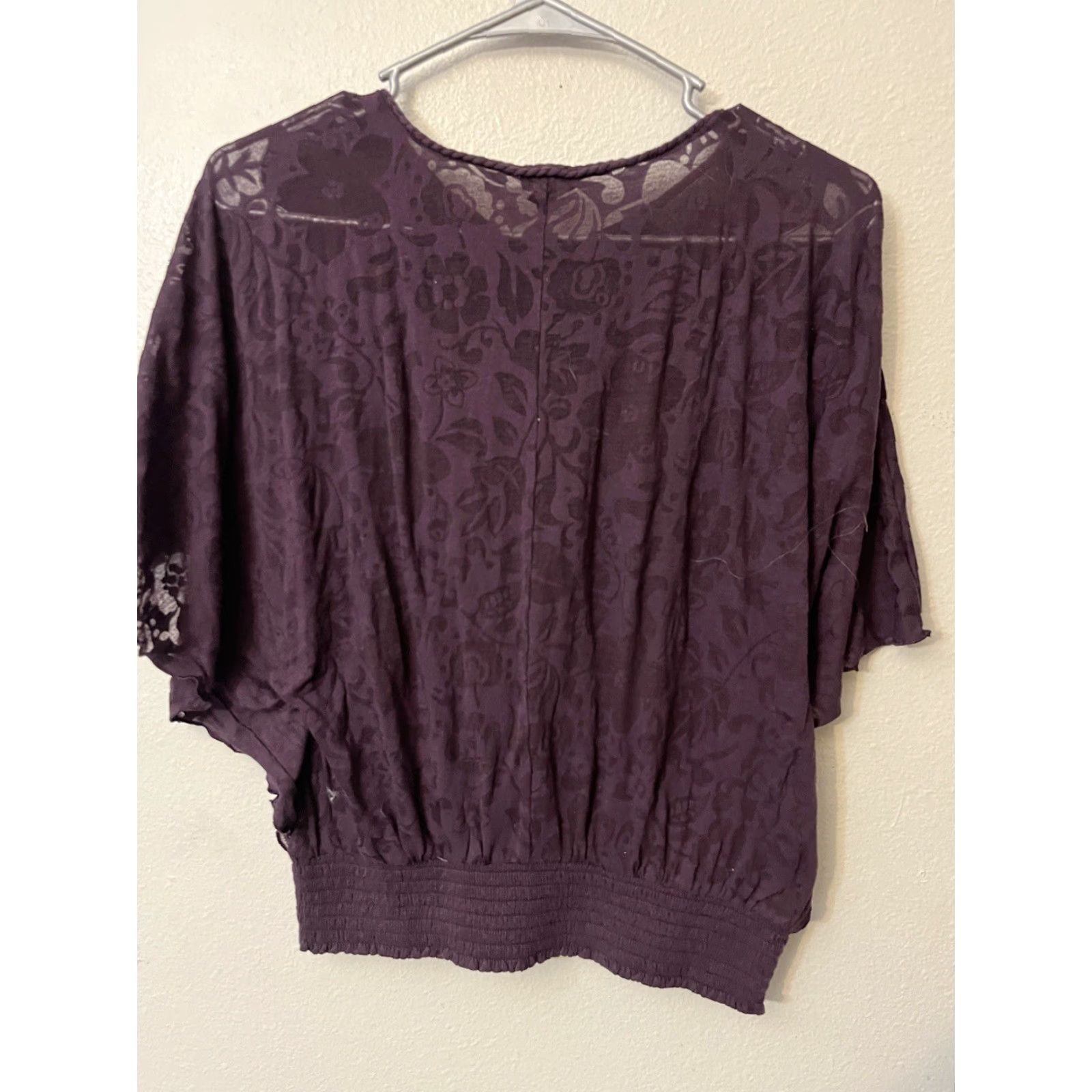 Express Express Purple Floral Burnout Top Blouse Batwing Sleeves XS Women's Shirt Size XS / US 0-2 / IT 36-38 - 2 Thumbnail