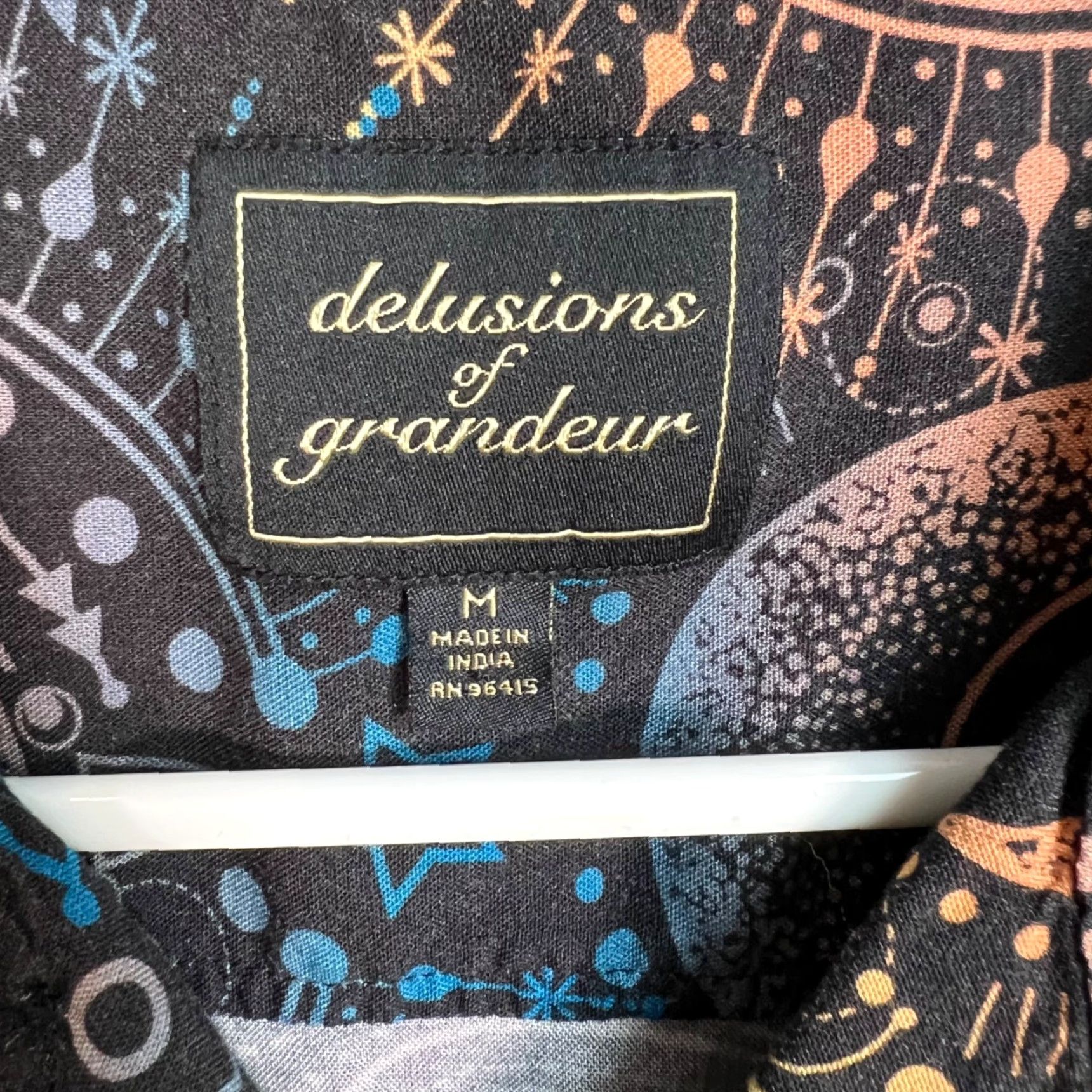 Vintage Delusions Of Grandeur Mens Shirt Short Sleeve Adult Medium Black Rayon Button Cosmic Print Mens Size US M / EU 48-50 / 2 - 3 Thumbnail