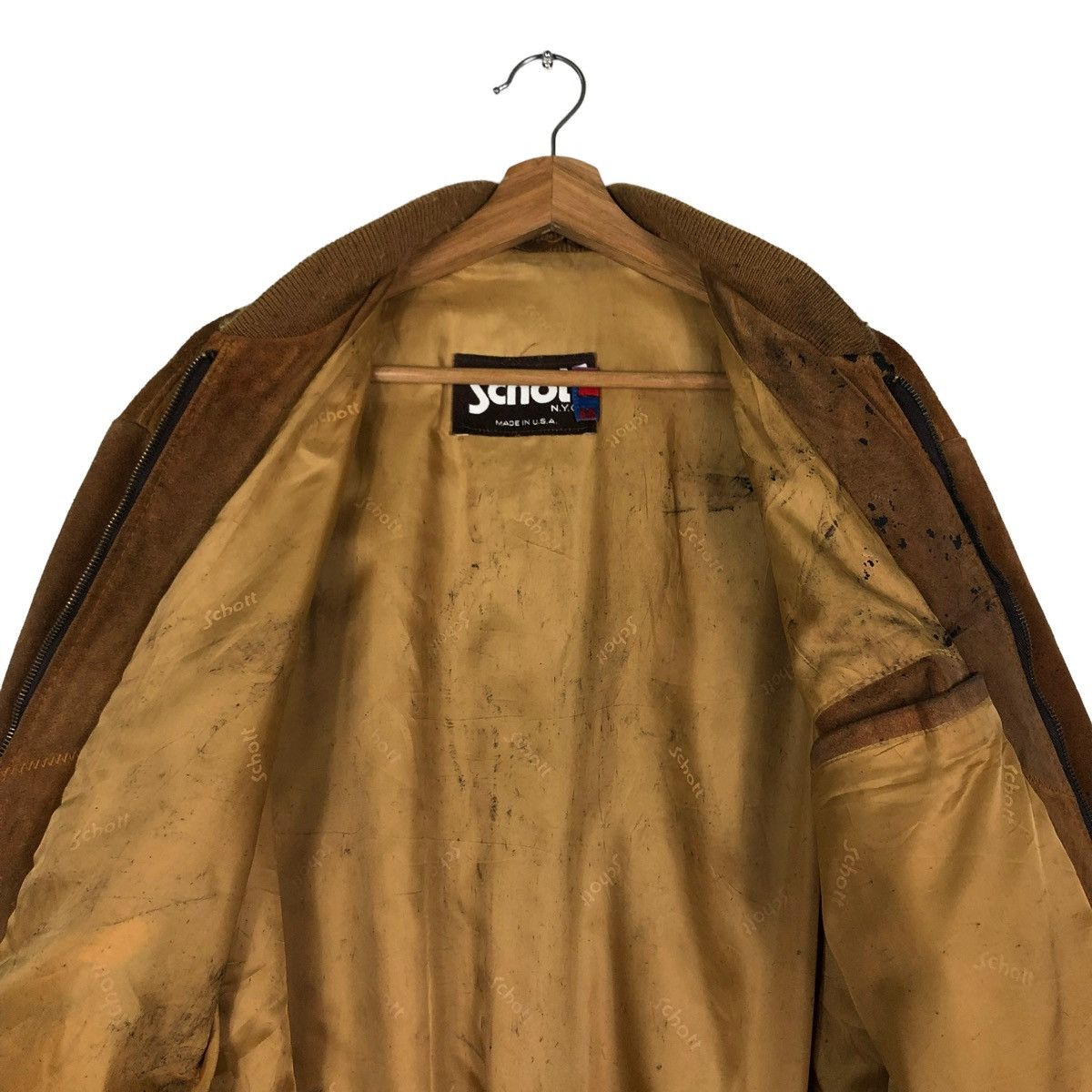 Schott 🔥VINTAGE SUEDE LEATHER JACKET FLY SCHOTT MADE IN USA Size US M / EU 48-50 / 2 - 14 Thumbnail