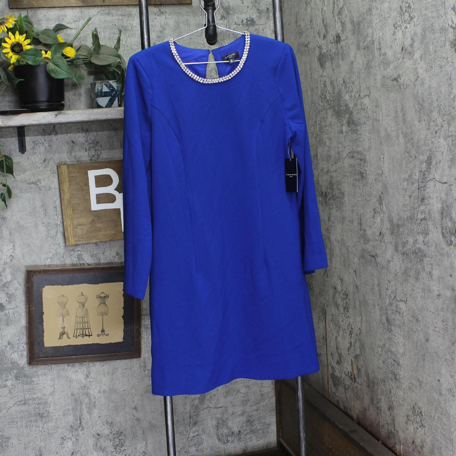 Other Nwt Tahari Asl Trim Shift Dress Dam625-t4 Cobalt Blue 10 Size L / US 10 / IT 46 - 1 Thumbnail