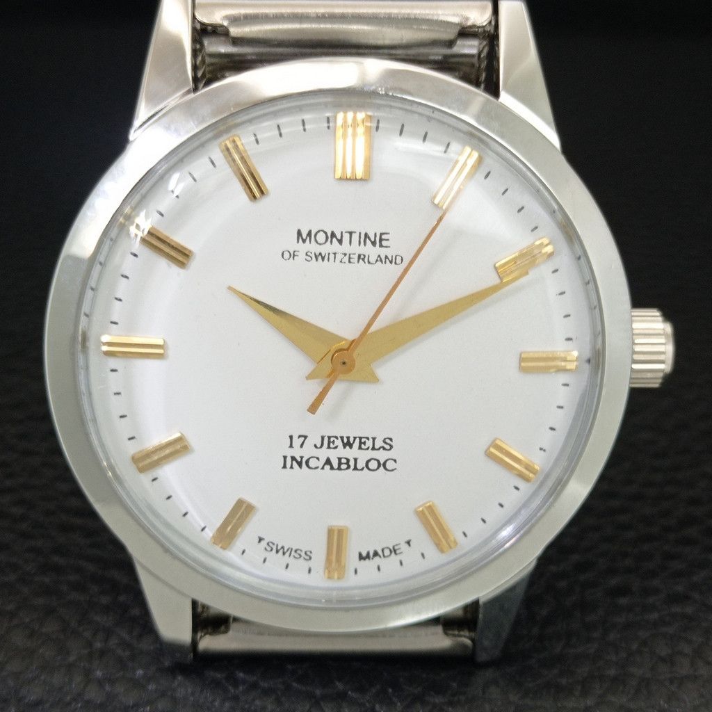Other VINTAGE MONTINE HAND-WINDING SWISS MENS WHITE WATCH a444166 Size 38 - 4 Thumbnail