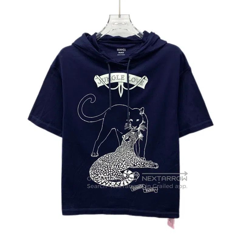 Hermes Hermes Dark Blue Leopard Printed Cotton Hooded Drawstring Size XXS / US 00 / IT 34 - 1 Thumbnail