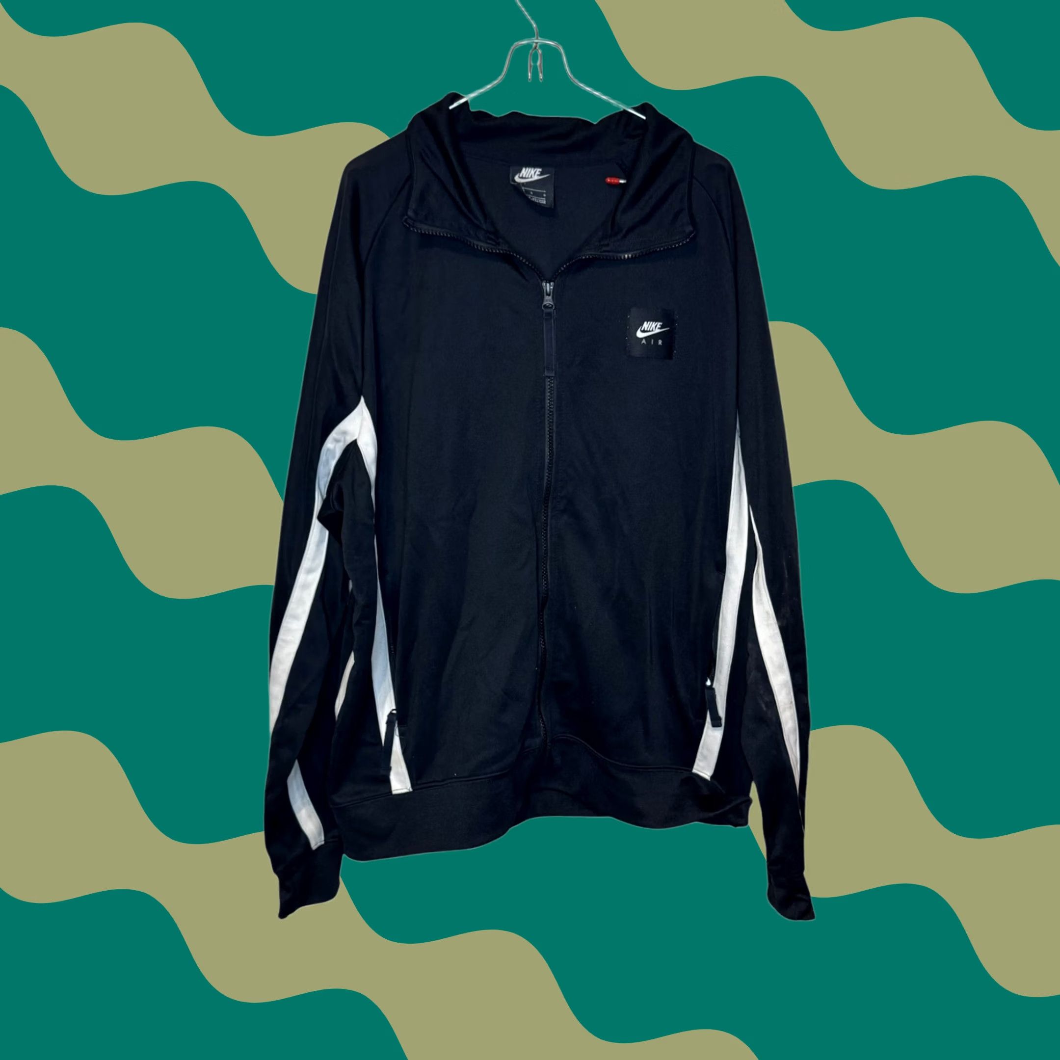 Nike Jacket Mens Large Black Full Zip Loose Fitted Air Spell Out On Back Athletic, Men's