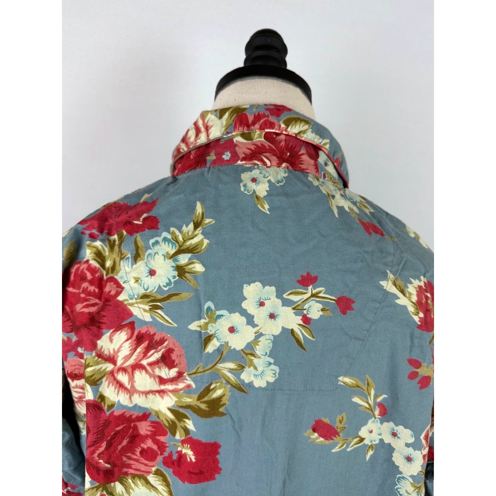 Vintage The Chandler Collection Pajama Top M Womens Dusty Blue Floral Cotton Button Front Long Sleeve Size M / US 6-8 / IT 42-44 - 7 Thumbnail