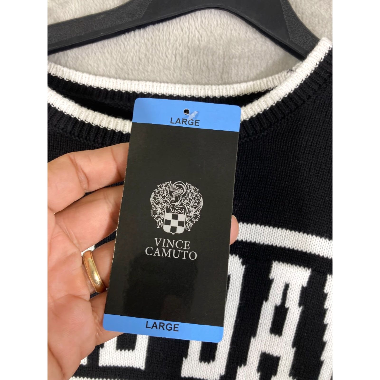 Vince Camuto Vince Camuto Pullover Sweater Womens Large Black Cotton Game Day Crew Neck NWT Long Sleeve Size L / US 10 / IT 46 - 7 Thumbnail