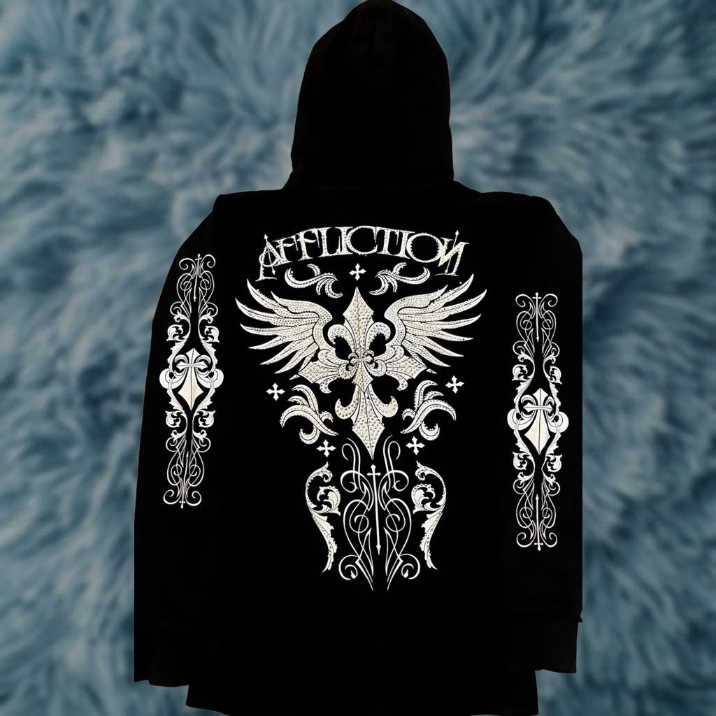 Tapout Vtg Tapout Cross Hoodie L Slim Black Unisex Adults 90s Grunge Biker Punk Riot Zip Full Zip Hooded Pockets Studded Rhinestone Size US L / EU 52-54 / 3 - 1 Thumbnail