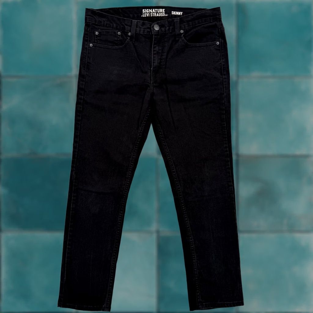Vintage Signature Levi Strauss Skinny Jeans Mens Black Denim Mid Rise Size W 33 L30 Size 24" / US 00 / IT 34 - 1 Thumbnail