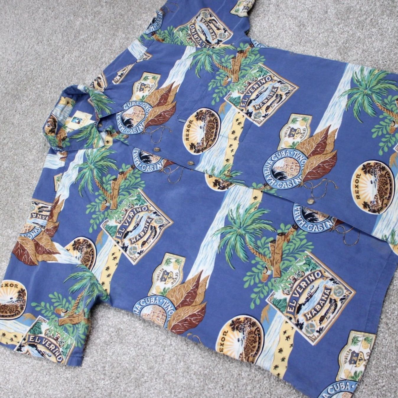 Vintage Kahala Mens Large Blue 100% Rayon AOP Hawaiian Shirt Button-Up Short Sleeve Reg XS? Wait, can't add info. Size US L / EU 52-54 / 3 - 7 Thumbnail