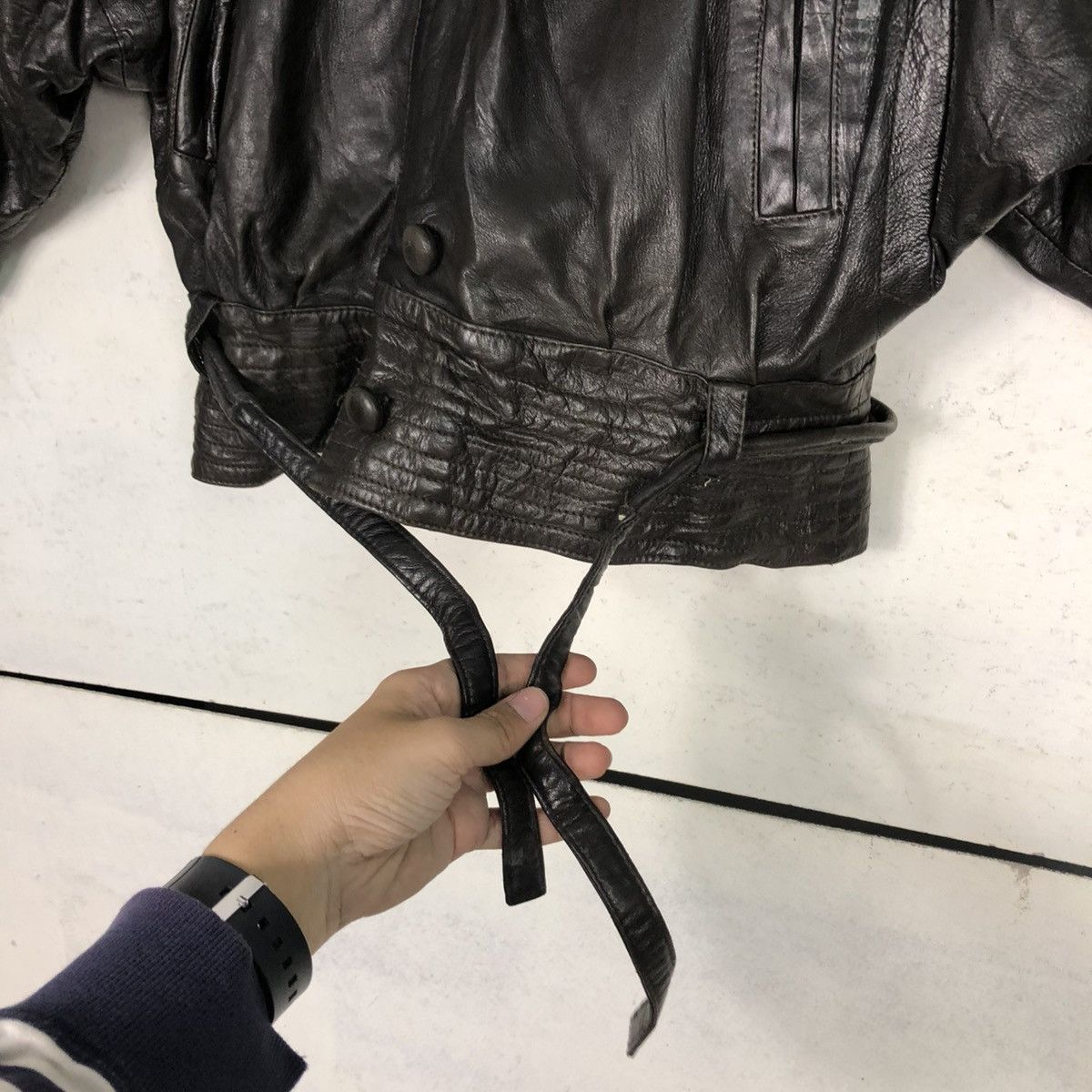 Vintage 🔥CROPPED BONDAGE BIKER LEATHER JACKET SERGE MIKO PARIS Size US M / EU 48-50 / 2 - 19 Thumbnail