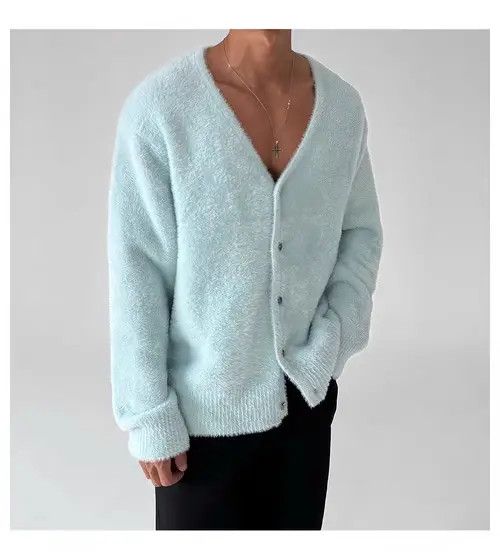 Japanese Brand Vintage Light Blue Knit Sweater Warm Fleece Jacket XL Size US XL / EU 56 / 4 - 3 Thumbnail