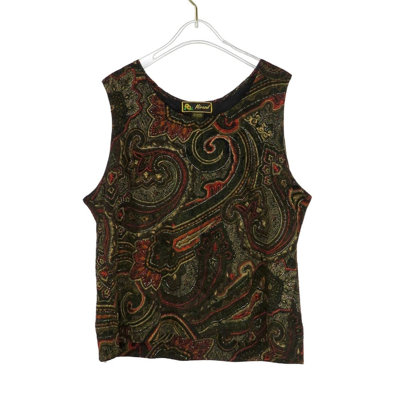 Vintage 0s Vintage Brown Paisley Retro Sleeveless Top Blouse Large Size L / US 10 / IT 46 - 3 Thumbnail