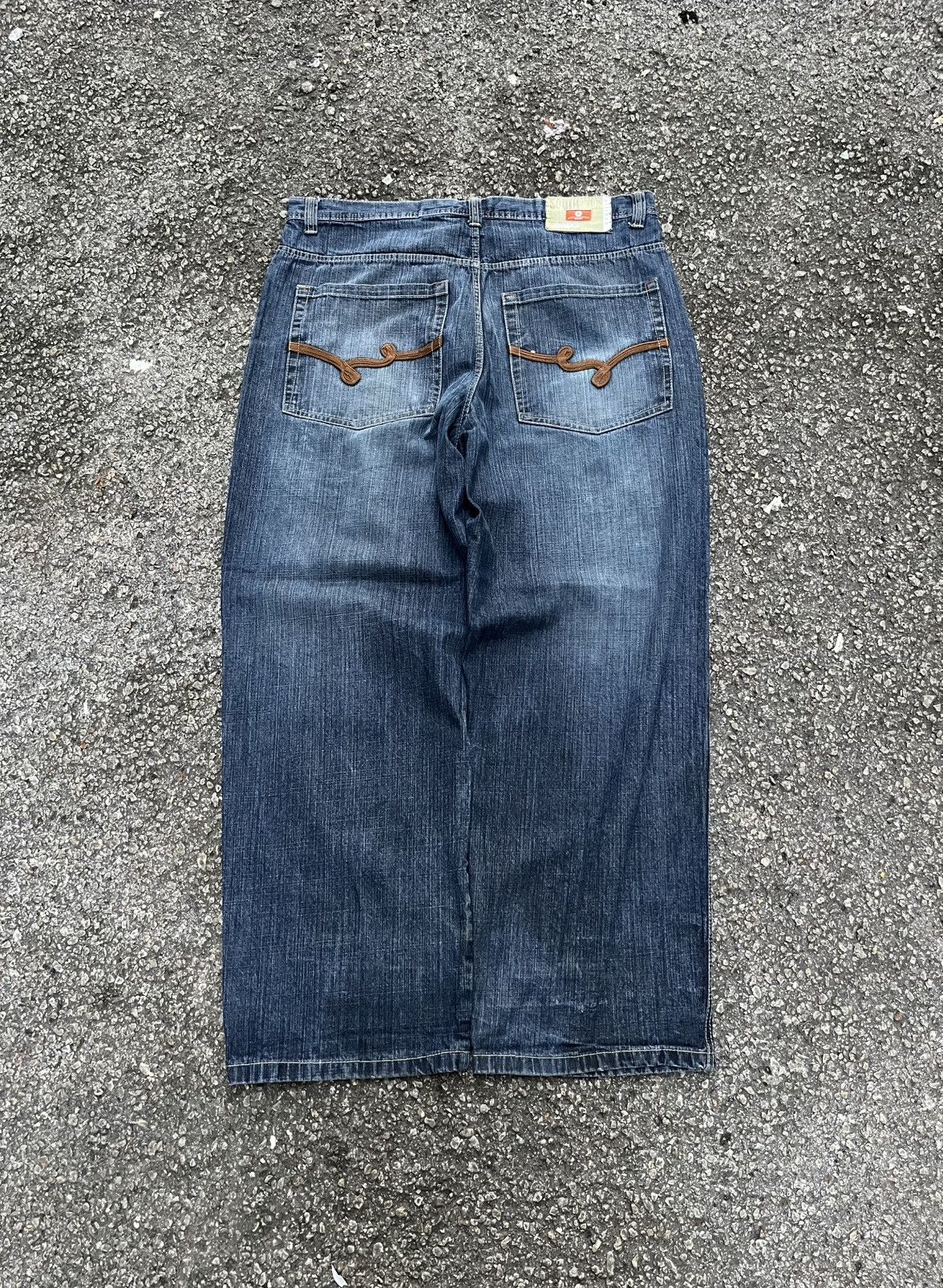 Y2K Southpole Orange Tab Baggy Jeans Faded Blue Denim Jnco