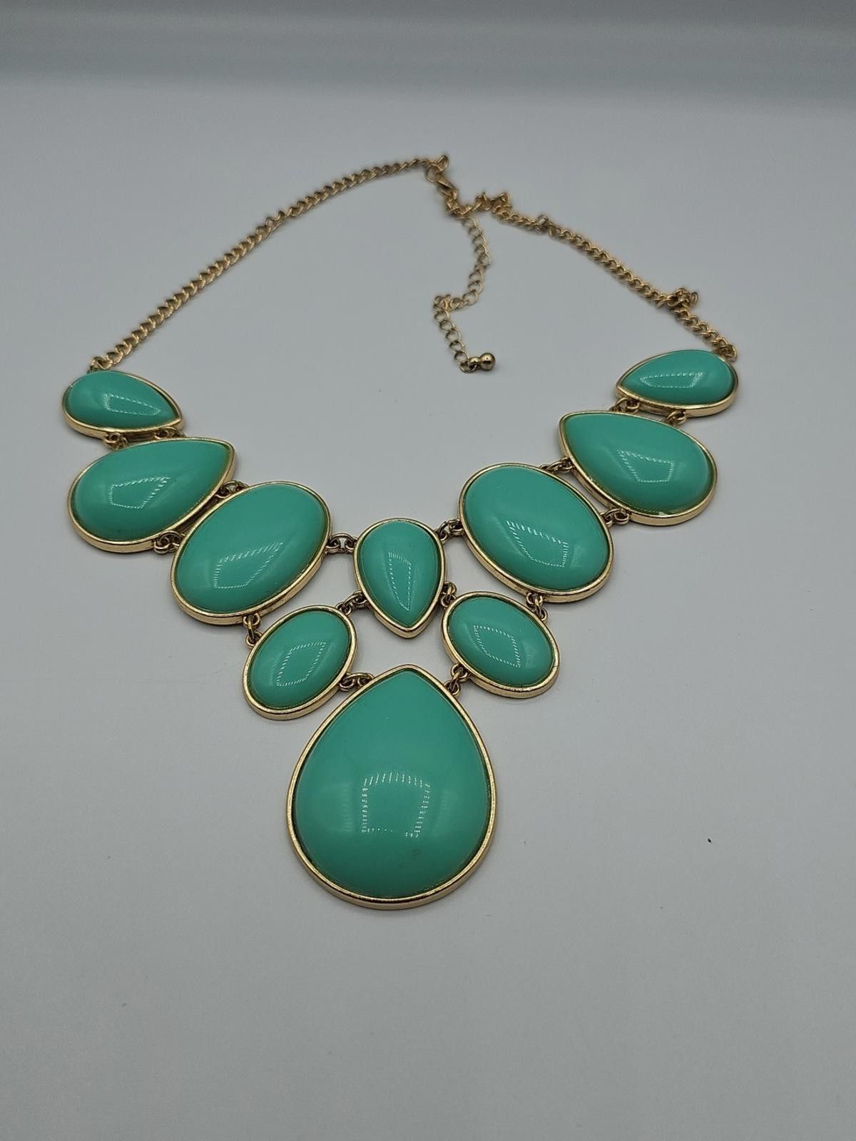 Aquascutum Aqua Acrylic Stone Gold Tone Bib Max Length 18" Necklace Size ONE SIZE - 8 Thumbnail