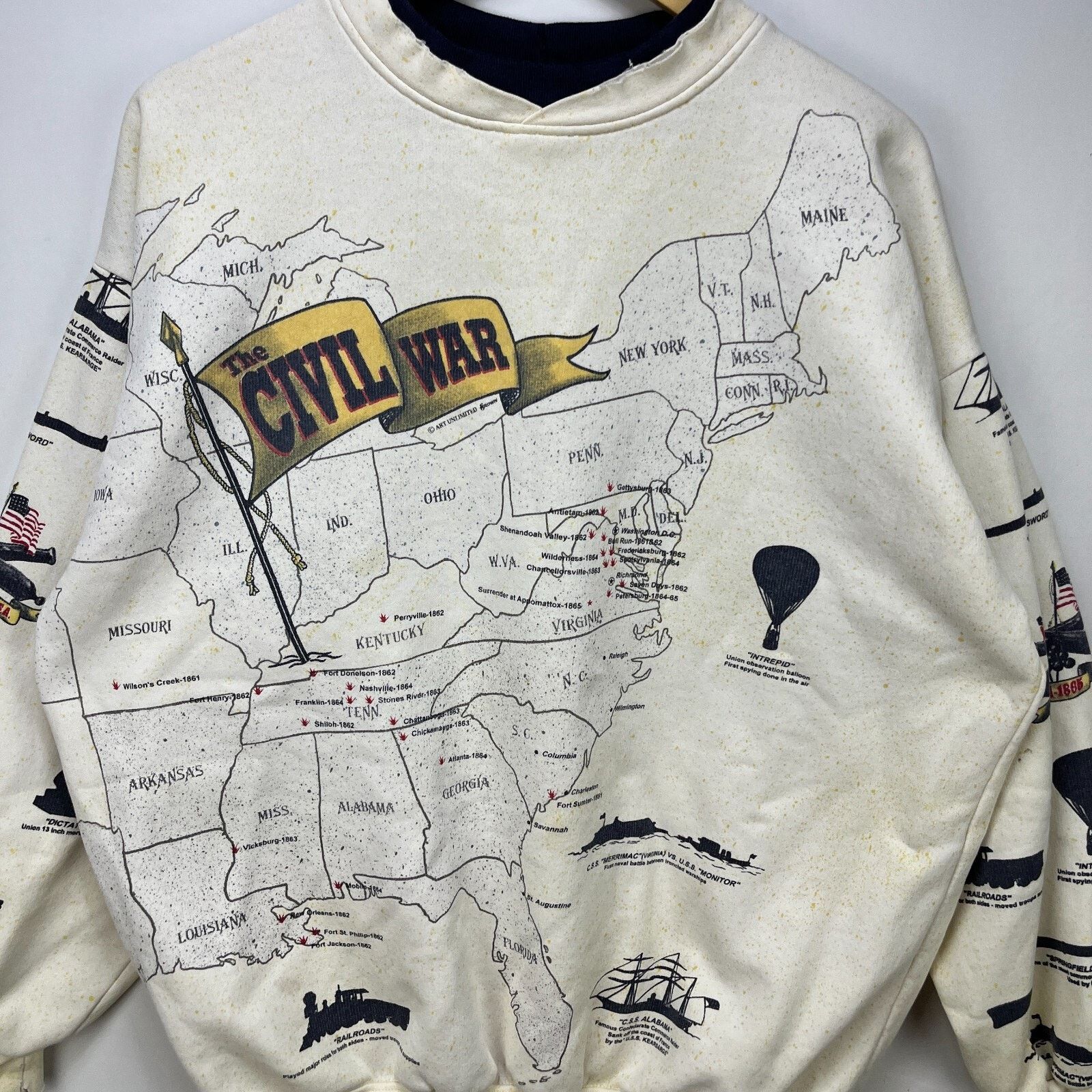 Vintage Vintage 90s Civil War Map USA Sweatshirt XL All over Print Size US XL / EU 56 / 4 - 2 Thumbnail
