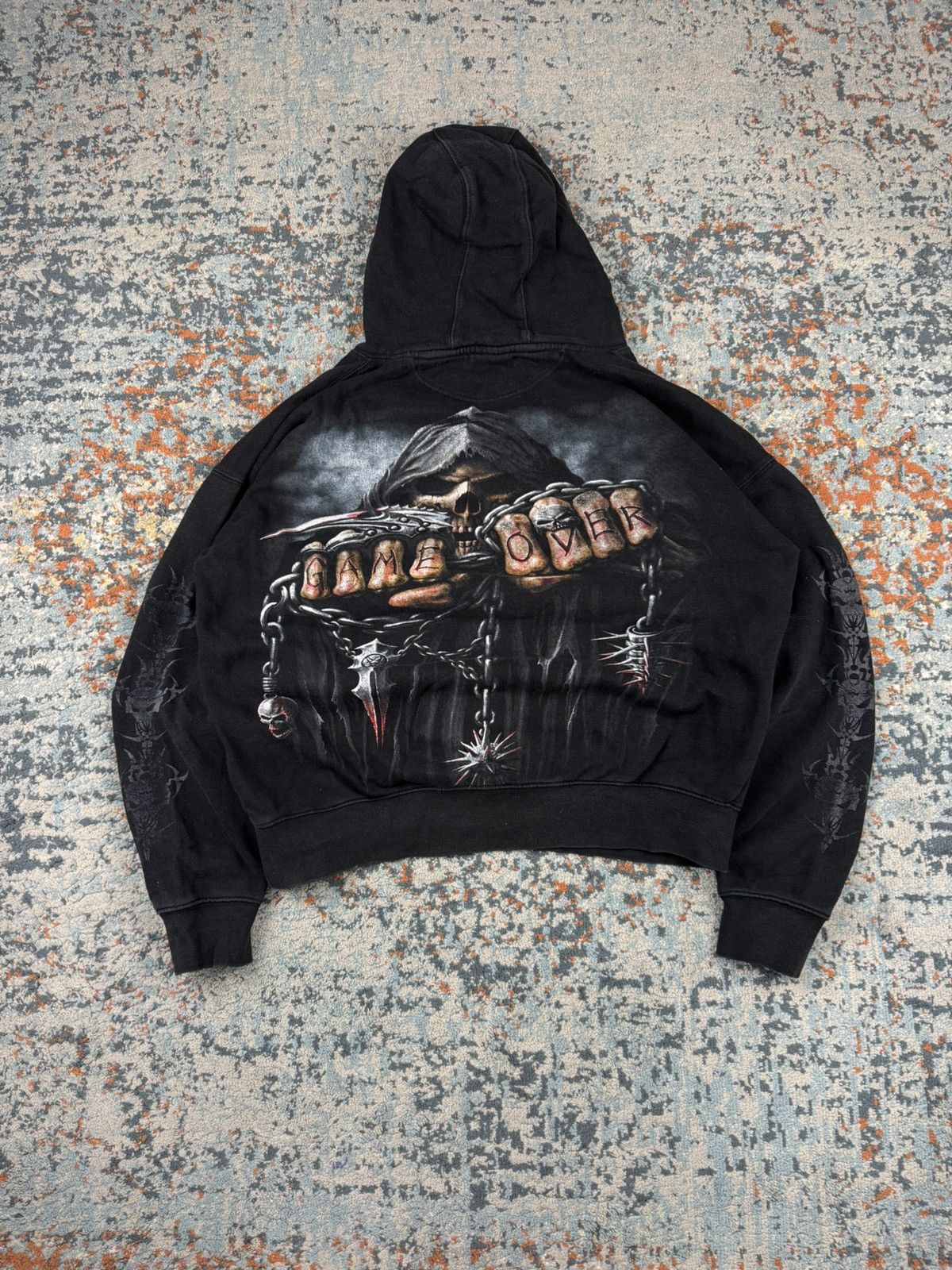 Vintage Vintage Y2K Spiral skull tribal techno rave boxy hoodie 90s Size US XL / EU 56 / 4 - 2 Thumbnail