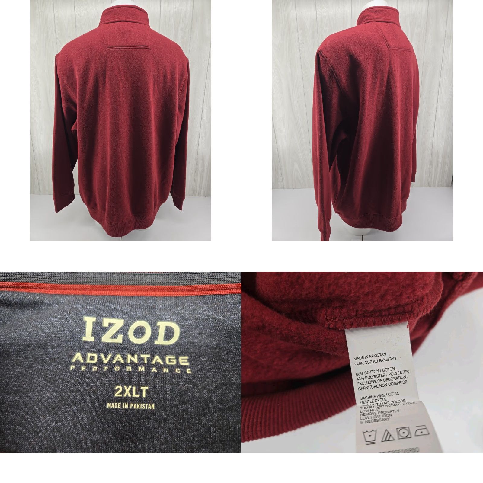 Izod VINTAGE Izod Sweater Mens 2XLT Tall Advantage 1/4 Zip Fleece Pullover Knit Mock Neck Red Cotton Polyester Solid 80s 90s Mens Size US XXL / EU 58 / 5 - 8 Thumbnail