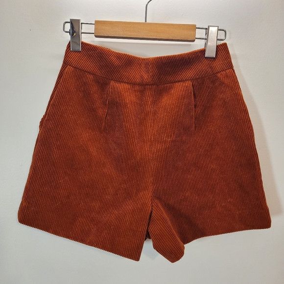Maje Maje Velvet Corduroy High Rise Orange Brown Shorts - 34 Size 24" / US 00 / IT 34 - 2 Thumbnail