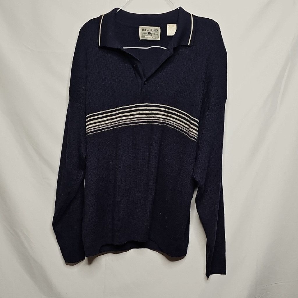 IDEA Mens Idea Uomo Italy Knitted Blue Stripe 30% Wool Sweater Lg Size US L / EU 52-54 / 3 - 1 Thumbnail