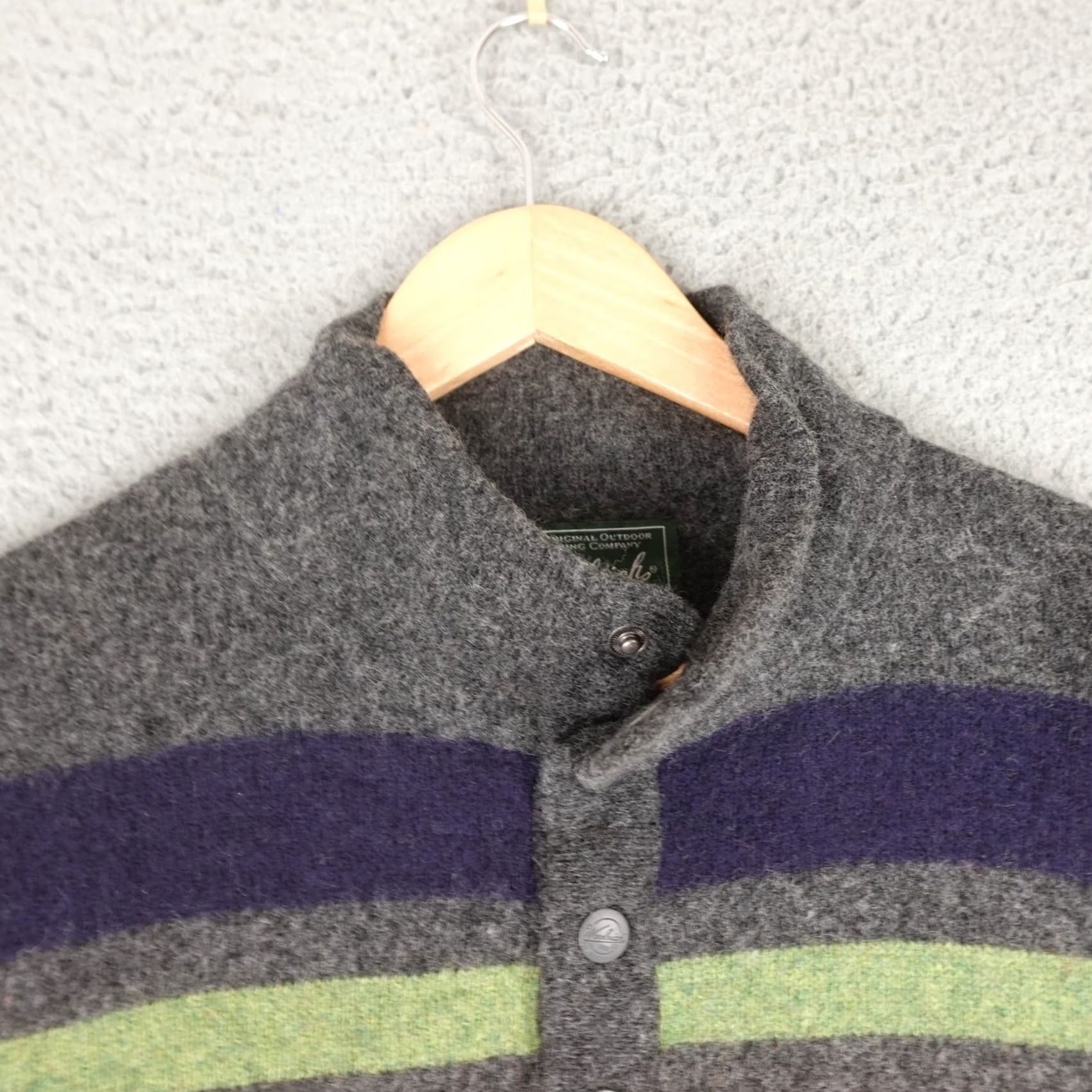 Vintage Woolrich Sweater Mens Large Gray Stripe Pullover Wool/Cotton Knit Mock Neck Long Sleeve Heavyweight Outdoor Casual Business Winter Size US L / EU 52-54 / 3 - 4 Thumbnail