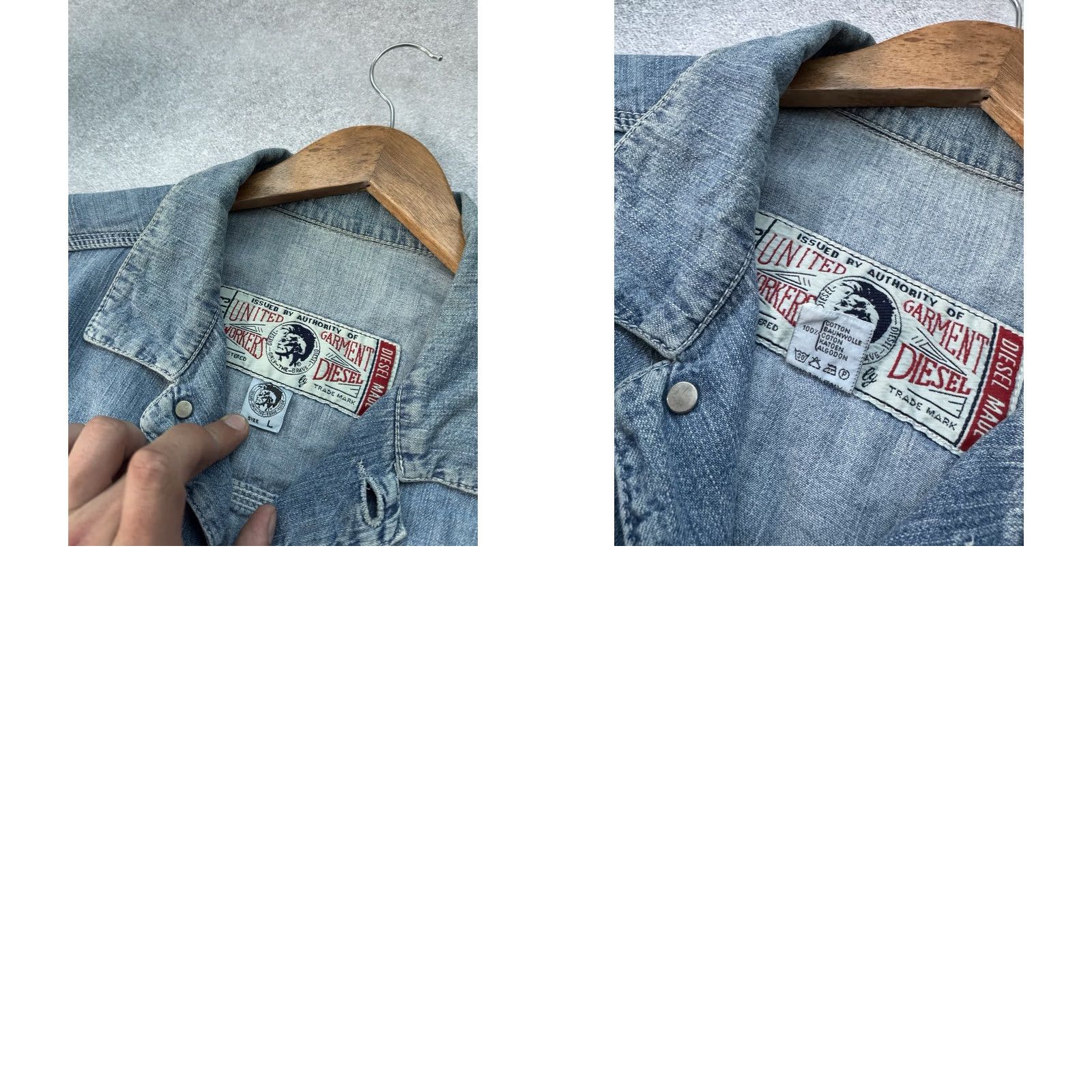 Diesel VINTAGE Diesel Jacket Shirt 90s Logo Embroidered Button Up Light Cotton Denim Men L Blue Casual Military Workwear) Size US 33 - 9 Thumbnail