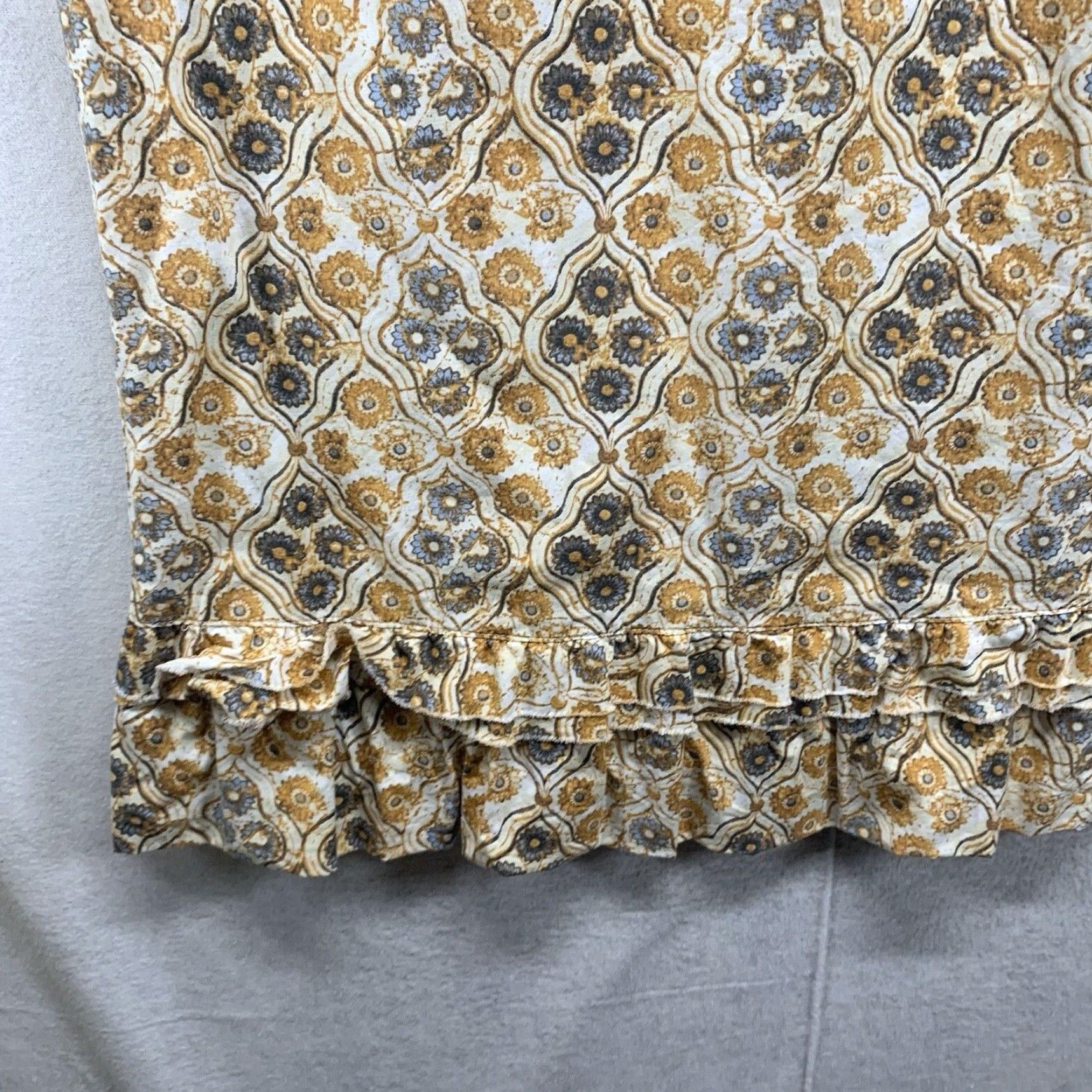 Vintage Patrick Robinson Women's Floral Midi Dress Yellow Blue Ruffle Empire Waist Stretch Cotton Blend Size M / US 6-8 / IT 42-44 - 5 Thumbnail