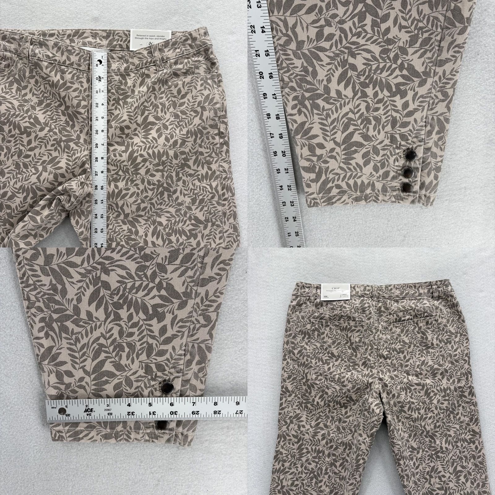 Vintage CJ Banks Perfect Jean Crop Straight Fit Jeans Womens 14W Beige Floral Casual NWT Size 36" / US 14 / IT 50 - 8 Thumbnail