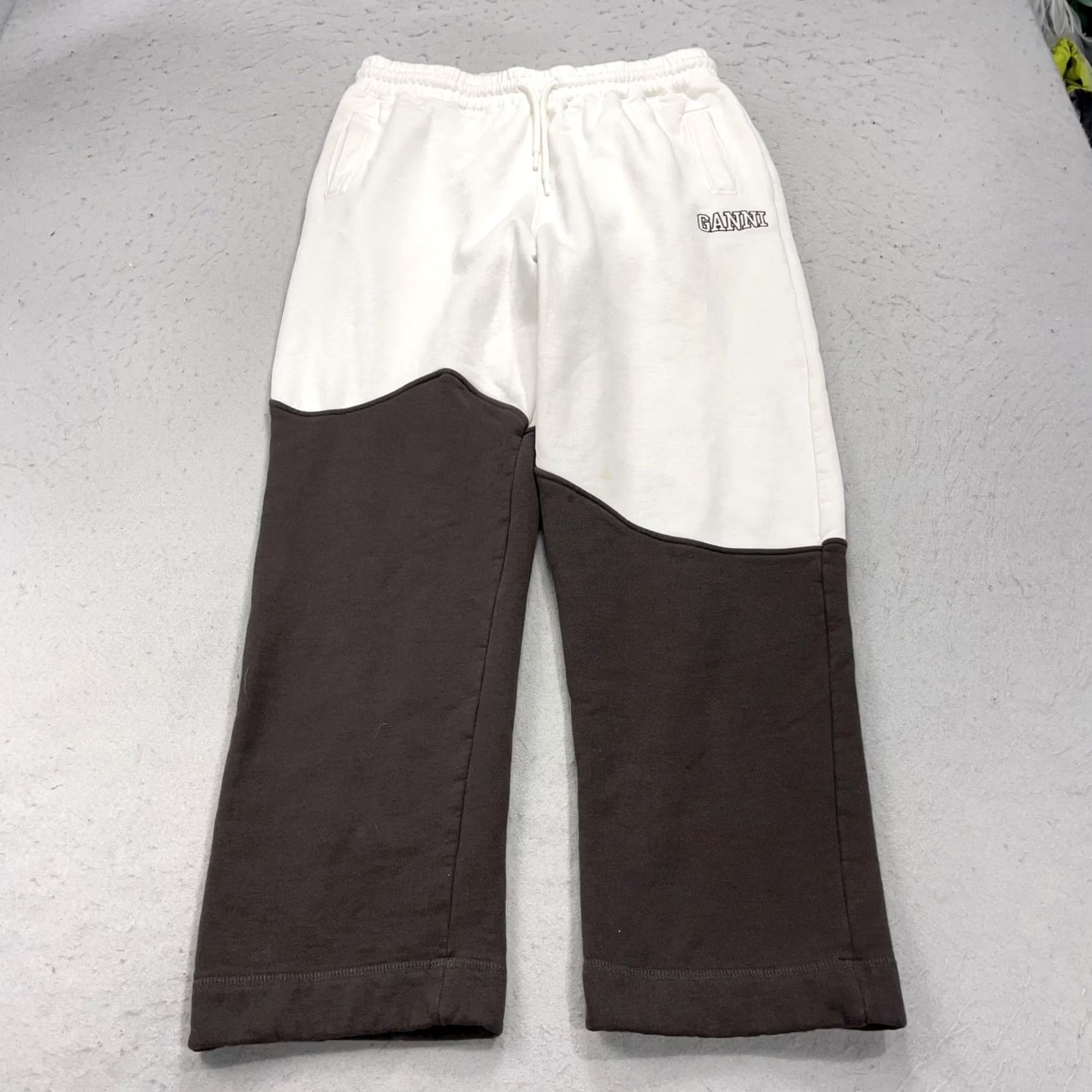 Ganni Ganni Pants Womens XL White Colorblock Fleece Sweatpants 5 Software 5 Winter Relaxed Pockets Drawstring Size 40" / US 18 - 2 Thumbnail