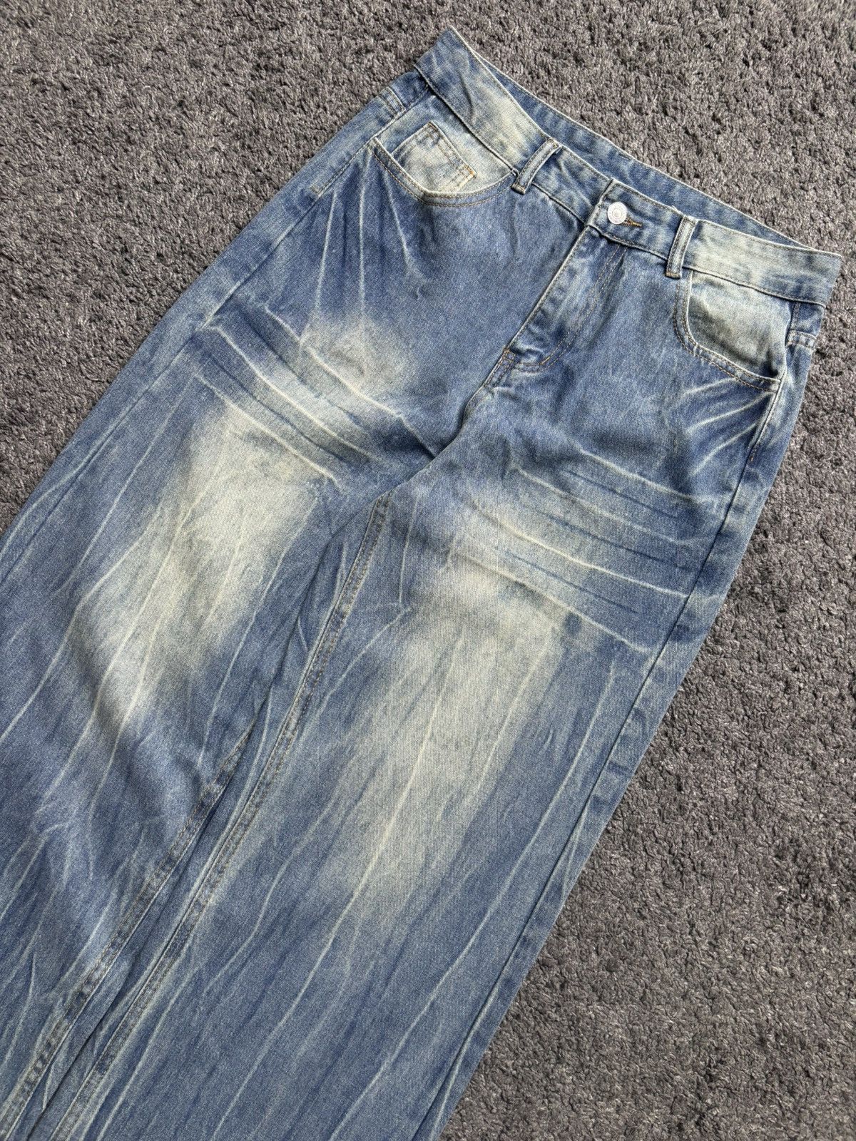 Jean × Vintage Vintage very rare wide leg electric thunder blue baggy jeans Size US 33 - 2 Thumbnail