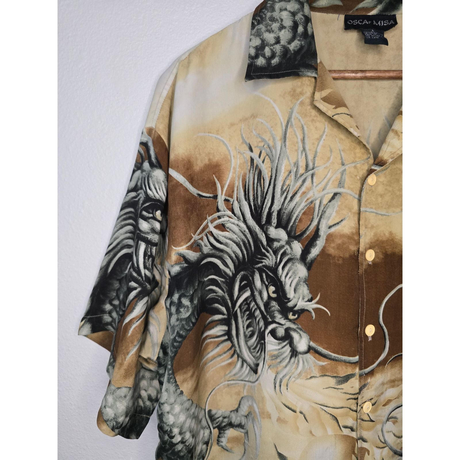 Other Y2K Dragon Shirt Brown Oscar Misa L AOP Button Up Size US L / EU 52-54 / 3 - 4 Thumbnail