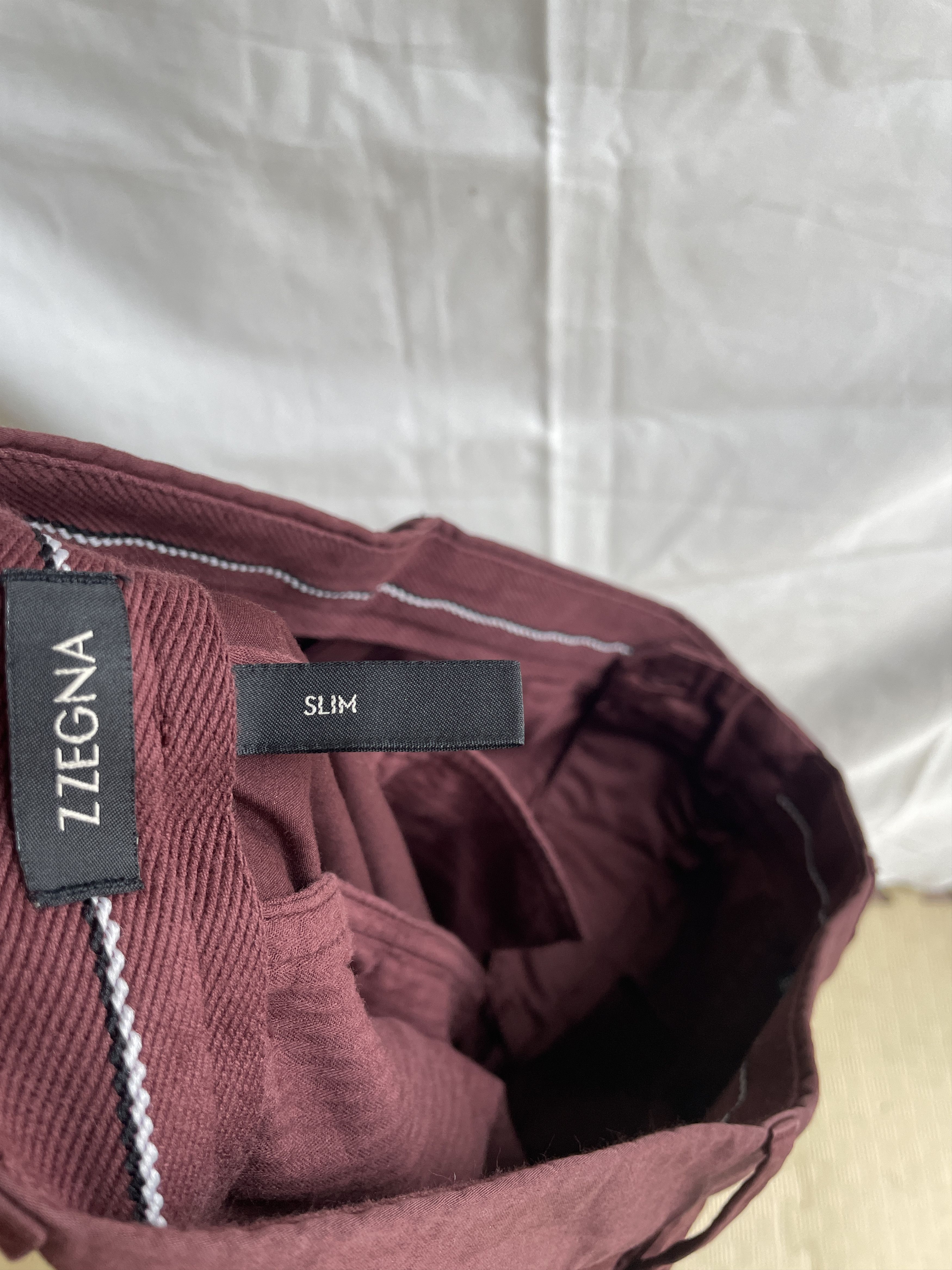 Z Zegna Z Zegna Slim Fit Cotton Bordeaux Chino Trousers Size US 33 - 7 Thumbnail