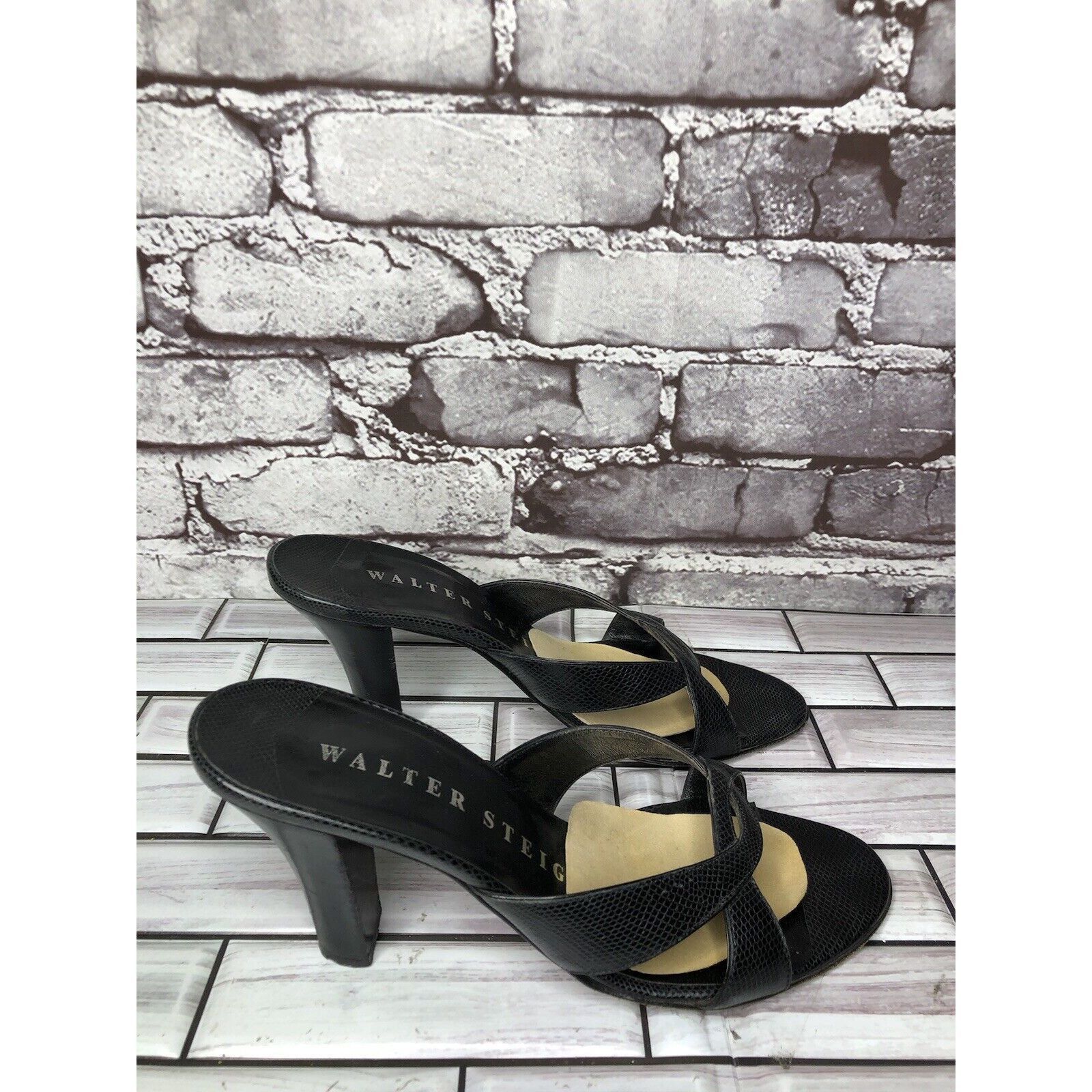Walter Steiger Walter Steiger Black Leather Python Print Heel Sandals Women Size US 8.5 / IT 38.5 - 13 Thumbnail