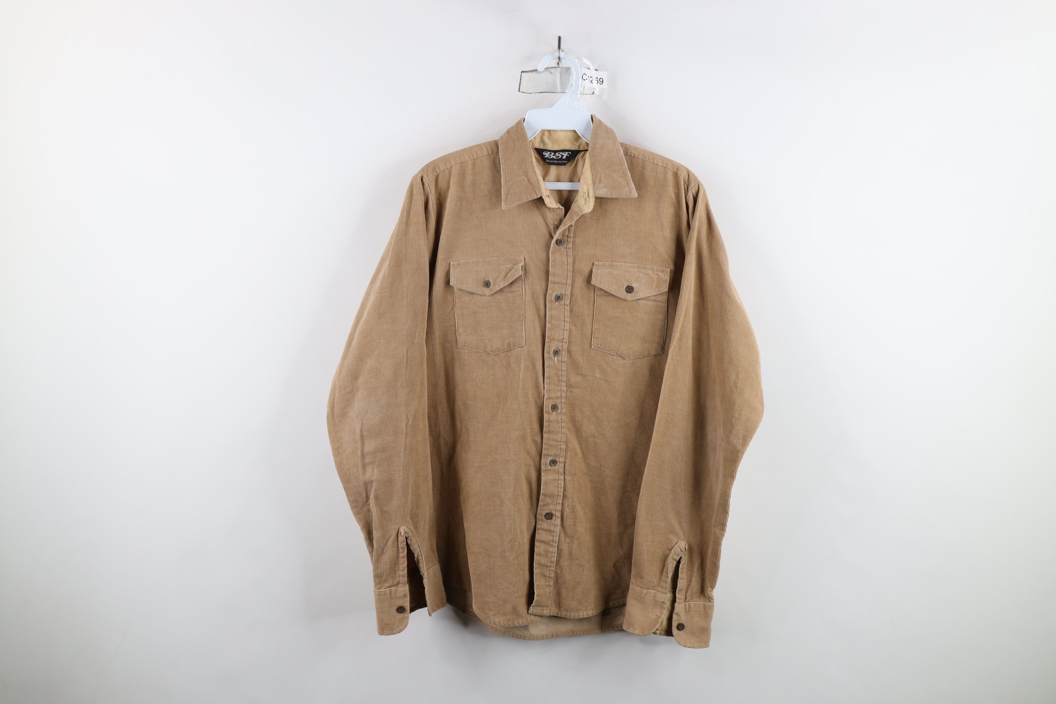 Vintage Vintage 90s Streetwear Corduroy Collared Button Shirt Beige Size US S / EU 44-46 / 1 - 1 Thumbnail